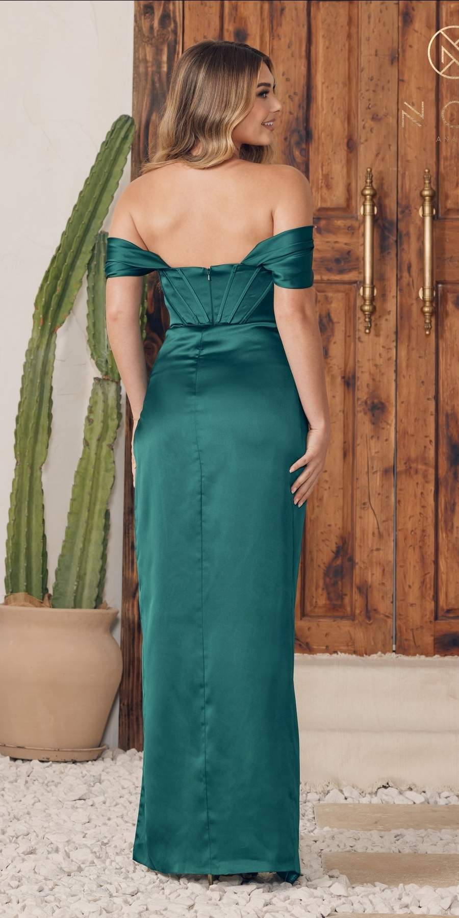 Nox Anabel R1236 Long Off Shoulder Strap Cowl Neckline Satin Dress