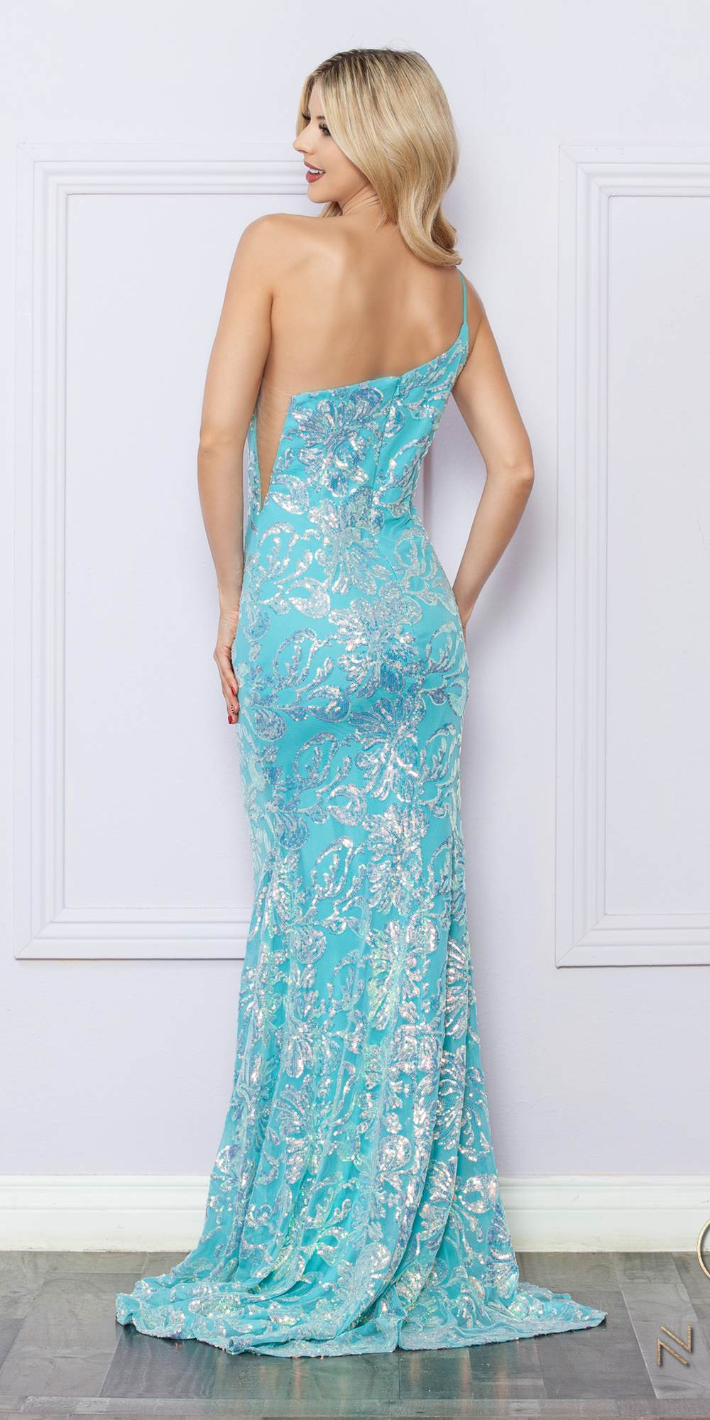 Nox Anabel R1308 Long Sequin Floral Print One Shoulder Mermaid Gown