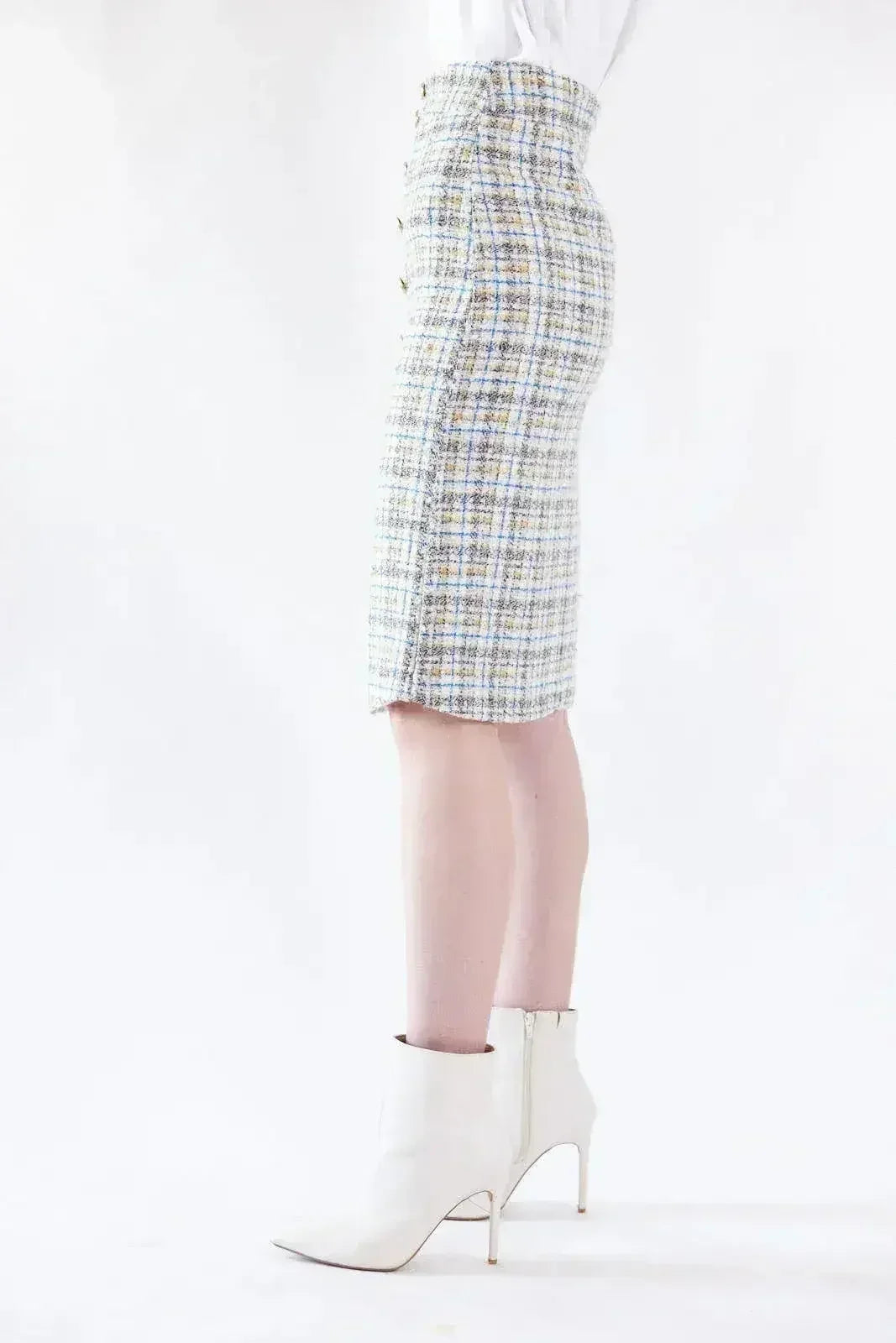 Luxe Plaid Tweed Pencil Skirt