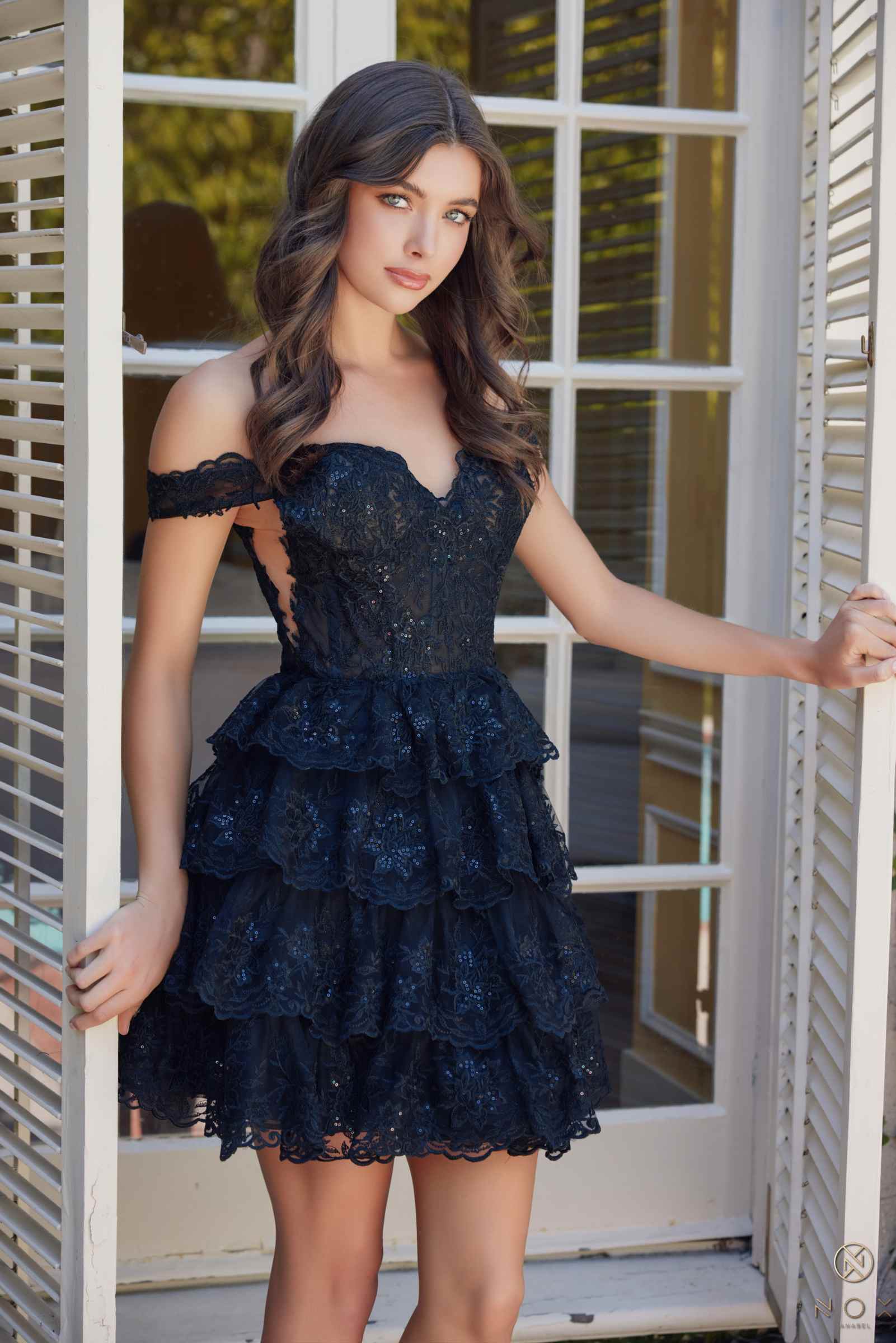 Nox Anabel R877 Dress Short A-Line Off the Shoulder Tiered Skirt