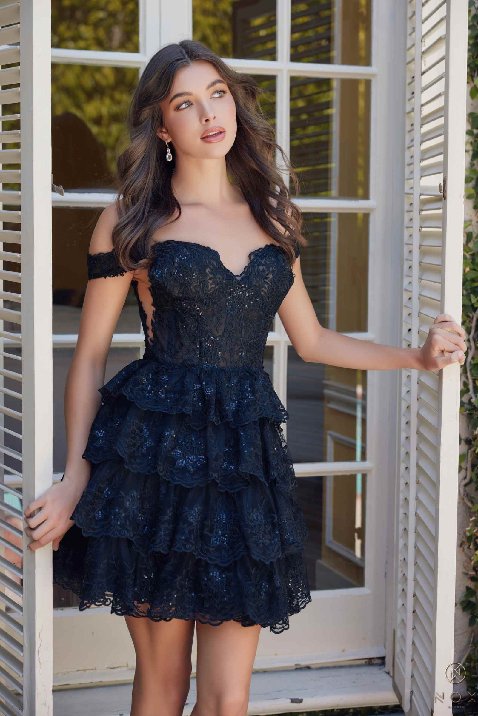 Nox Anabel R877 Dress Short A-Line Off the Shoulder Tiered Skirt