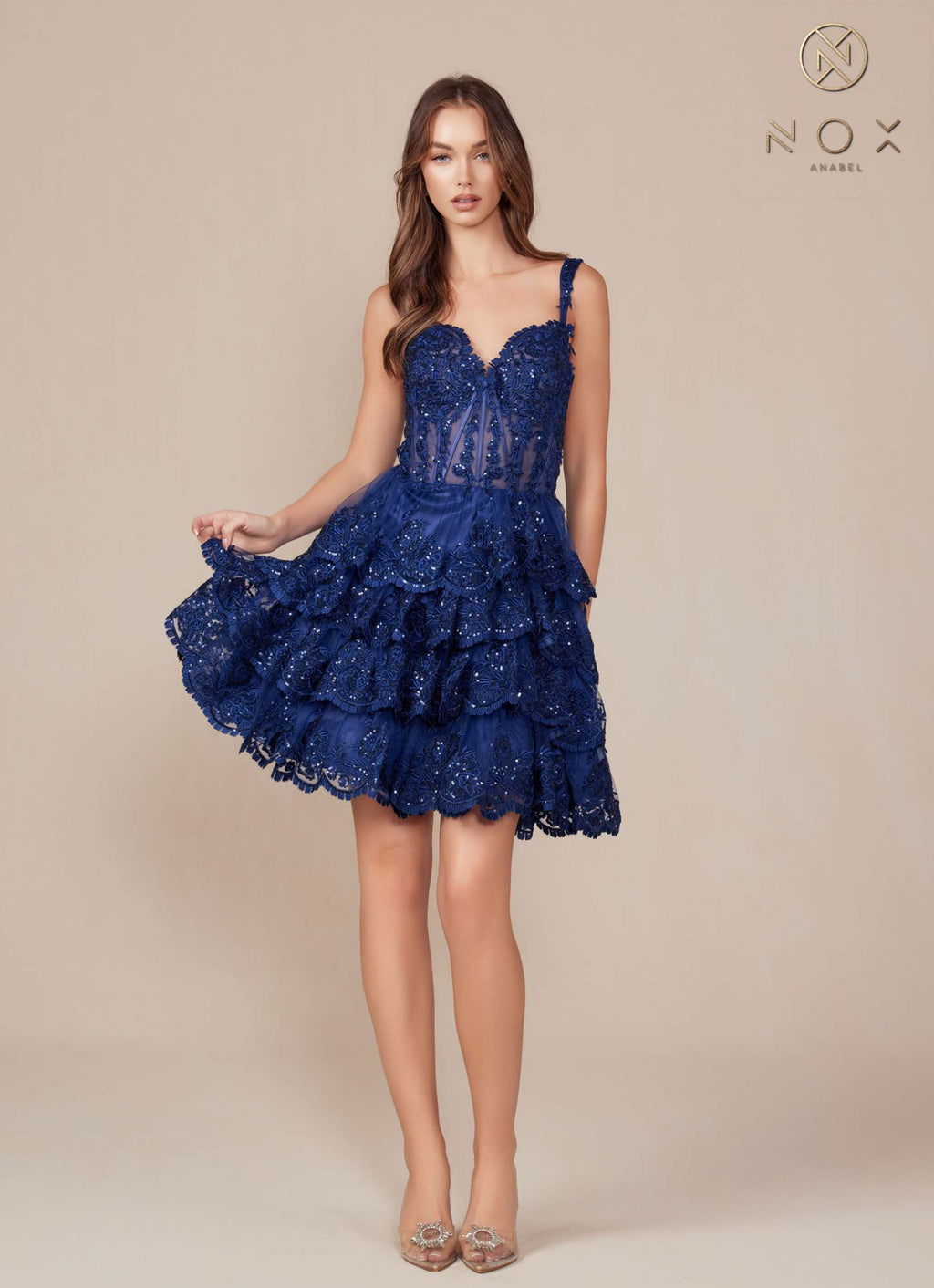 Nox Anabel R880 Dress Short A-Line Tiered Embroidered Skirt