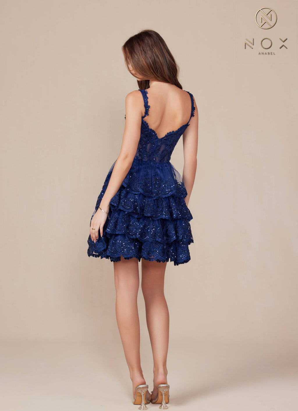 Nox Anabel R880 Dress Short A-Line Tiered Embroidered Skirt