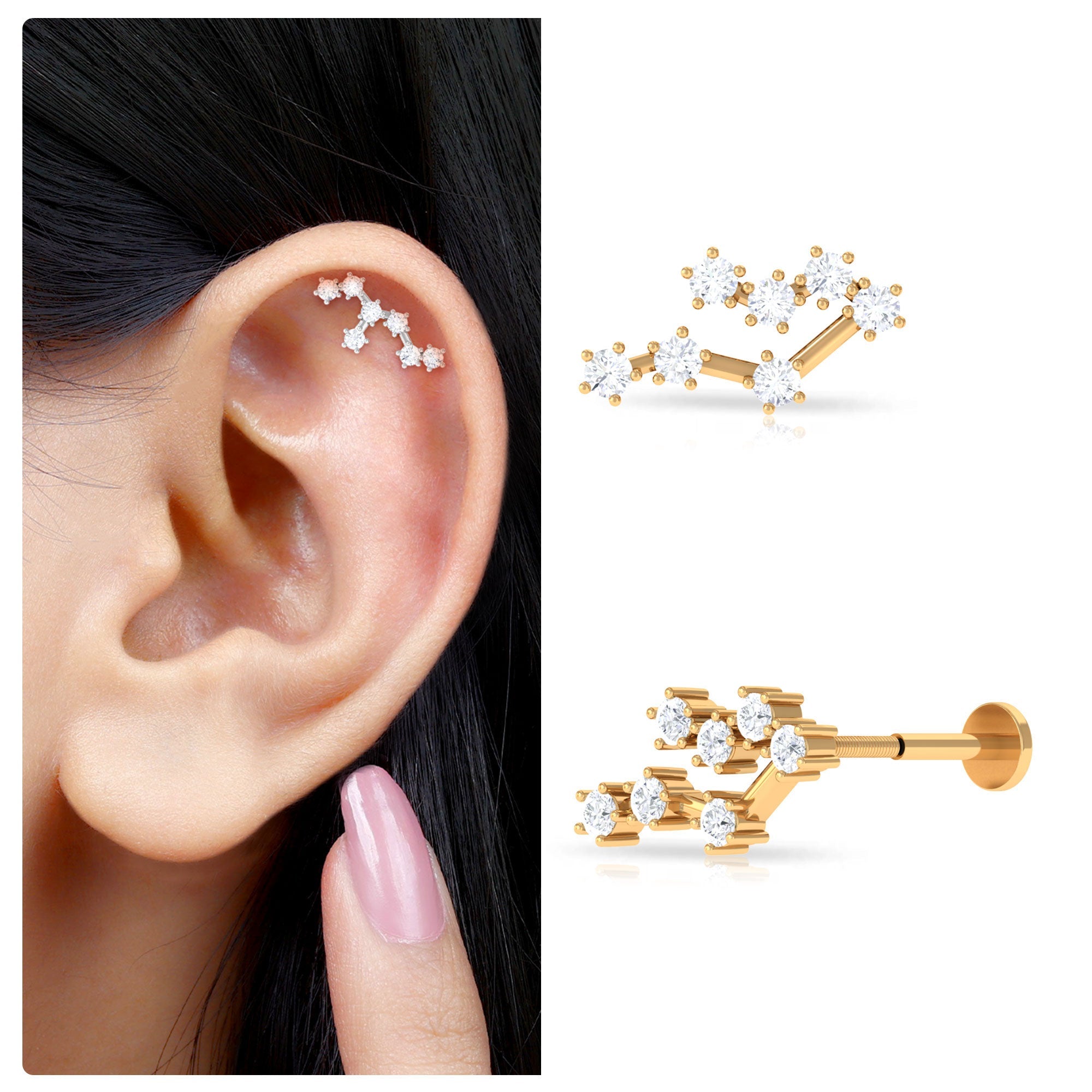 Diamond Leo Constellation Crawler Earring for Helix Piercing