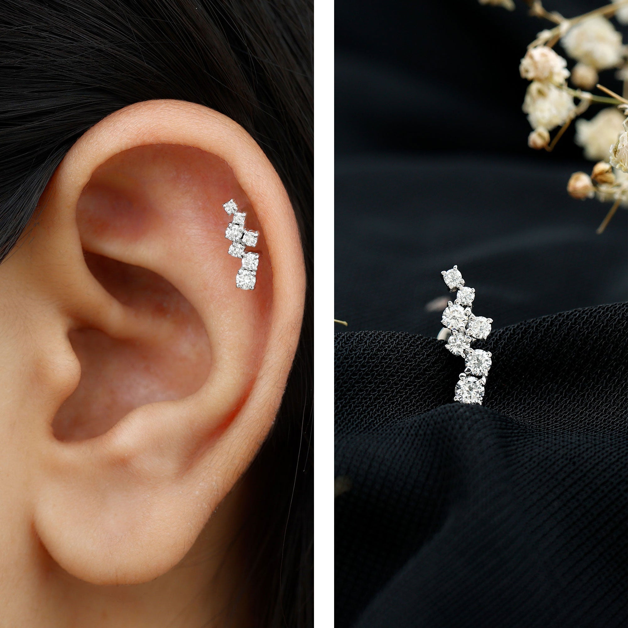 Simple Diamond Helix Piercing Earring with Flat Back