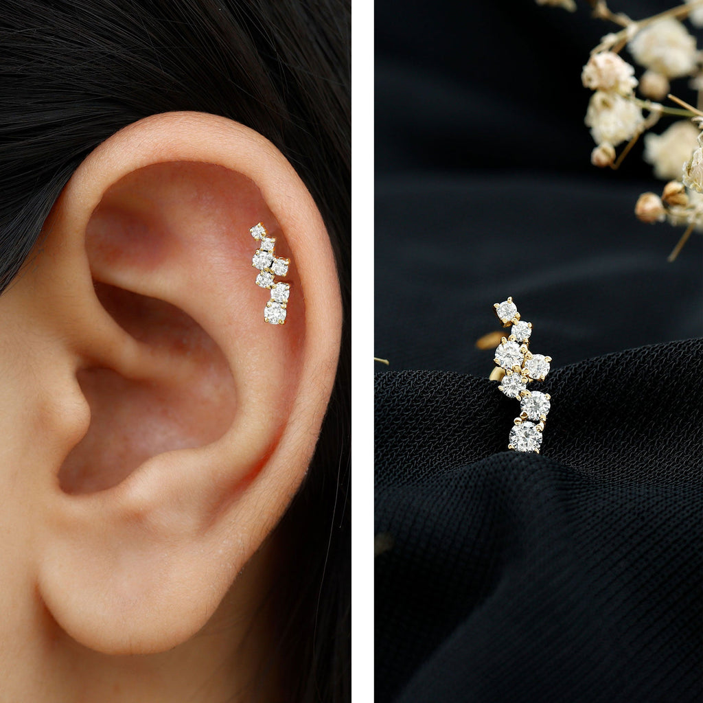 Simple Diamond Helix Piercing Earring with Flat Back