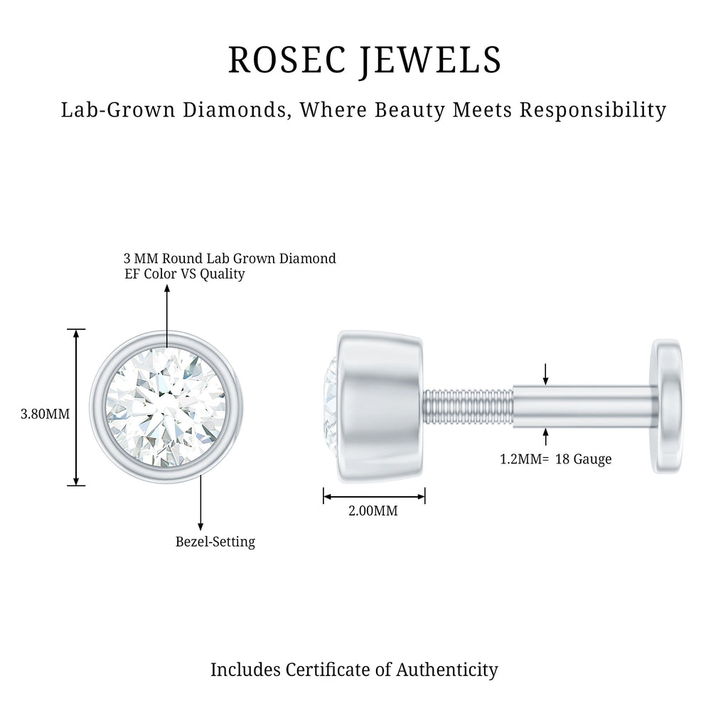 Bezel Set Diamond Cartilage Earring with Flat Back