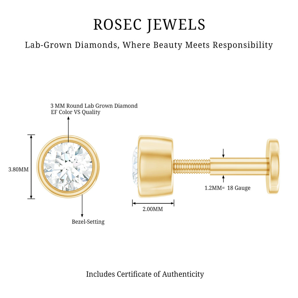 Bezel Set Diamond Cartilage Earring with Flat Back