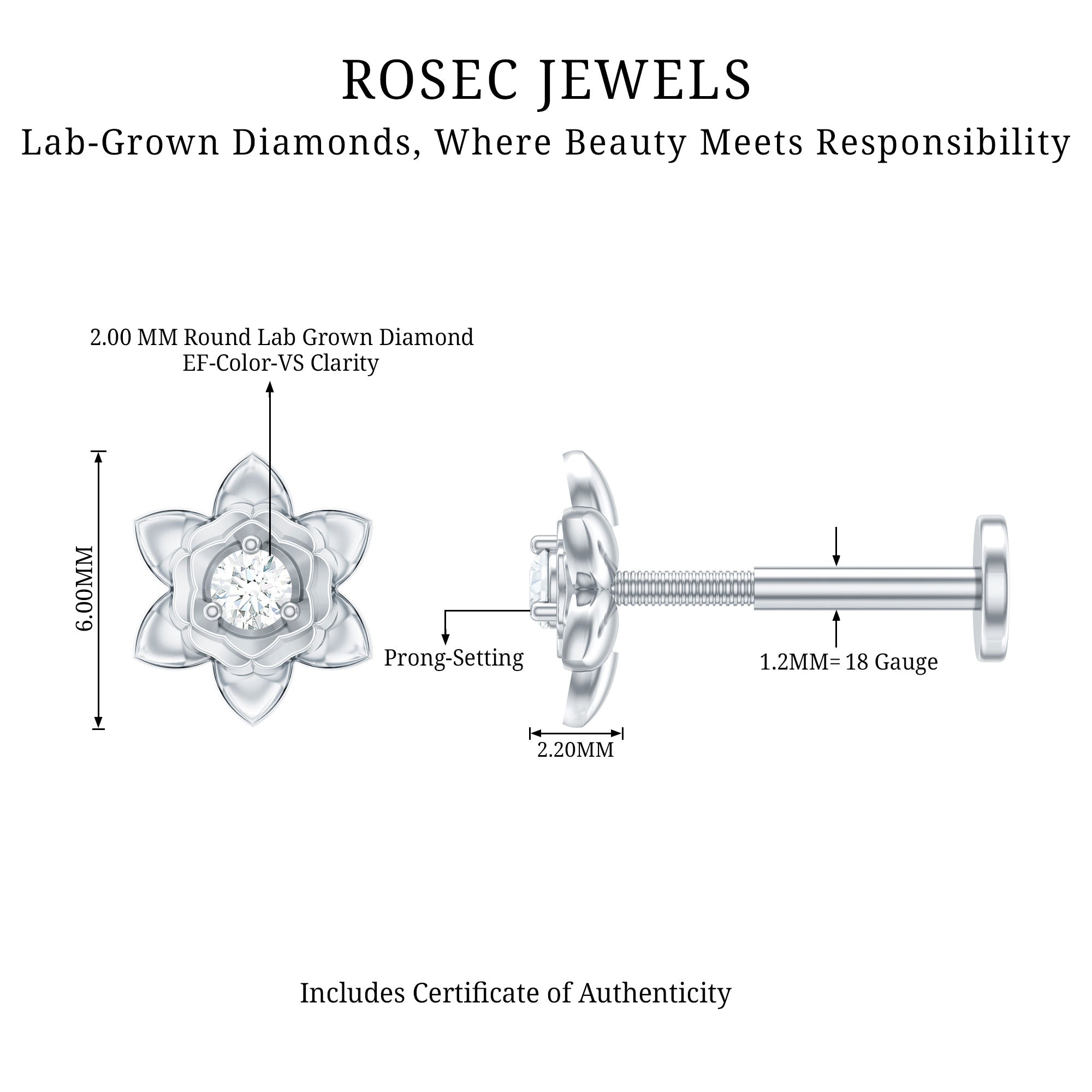 Diamond Lotus Flower Earring for Helix Piercing