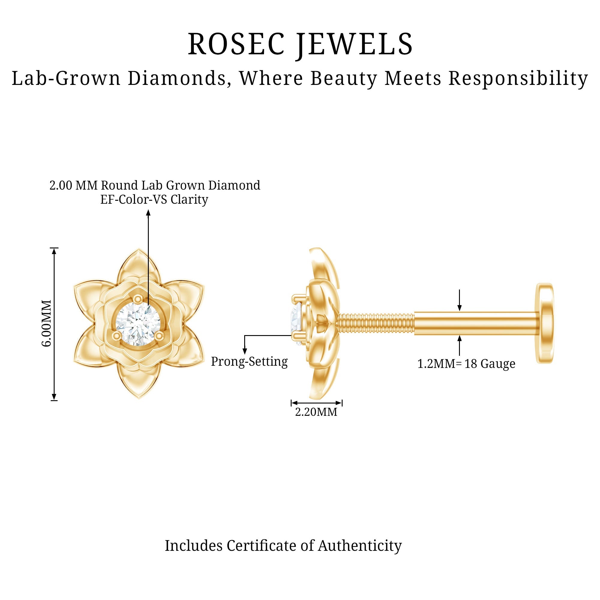 Diamond Lotus Flower Earring for Helix Piercing