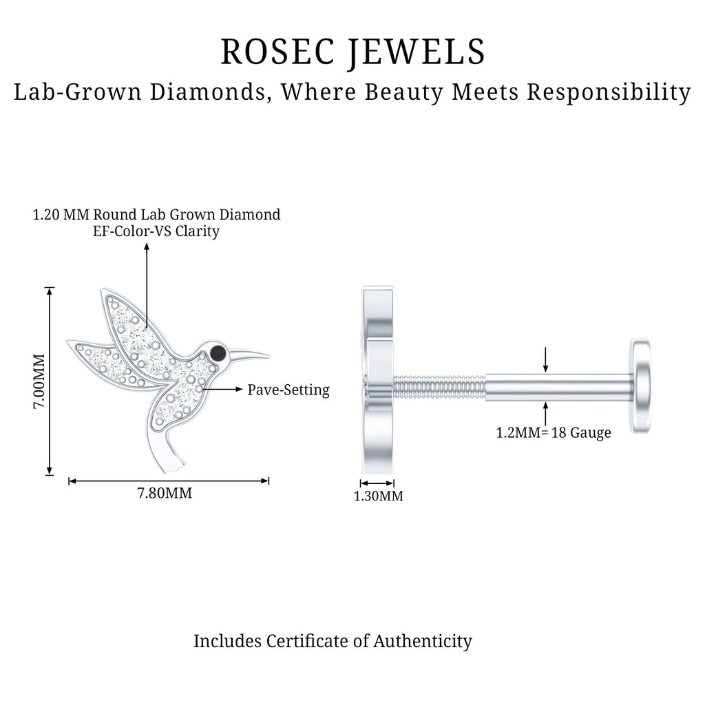 Diamond Hummingbird Earring for Helix Piercing