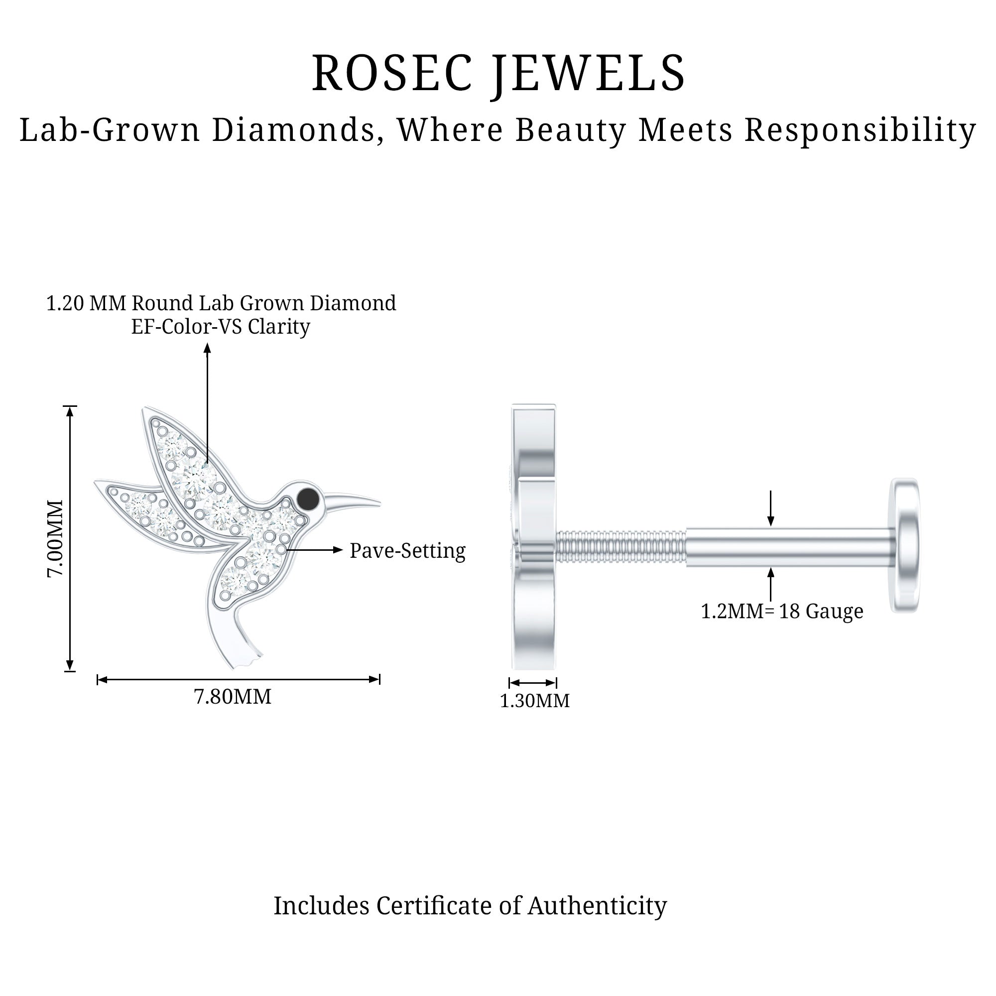 Diamond Hummingbird Earring for Helix Piercing