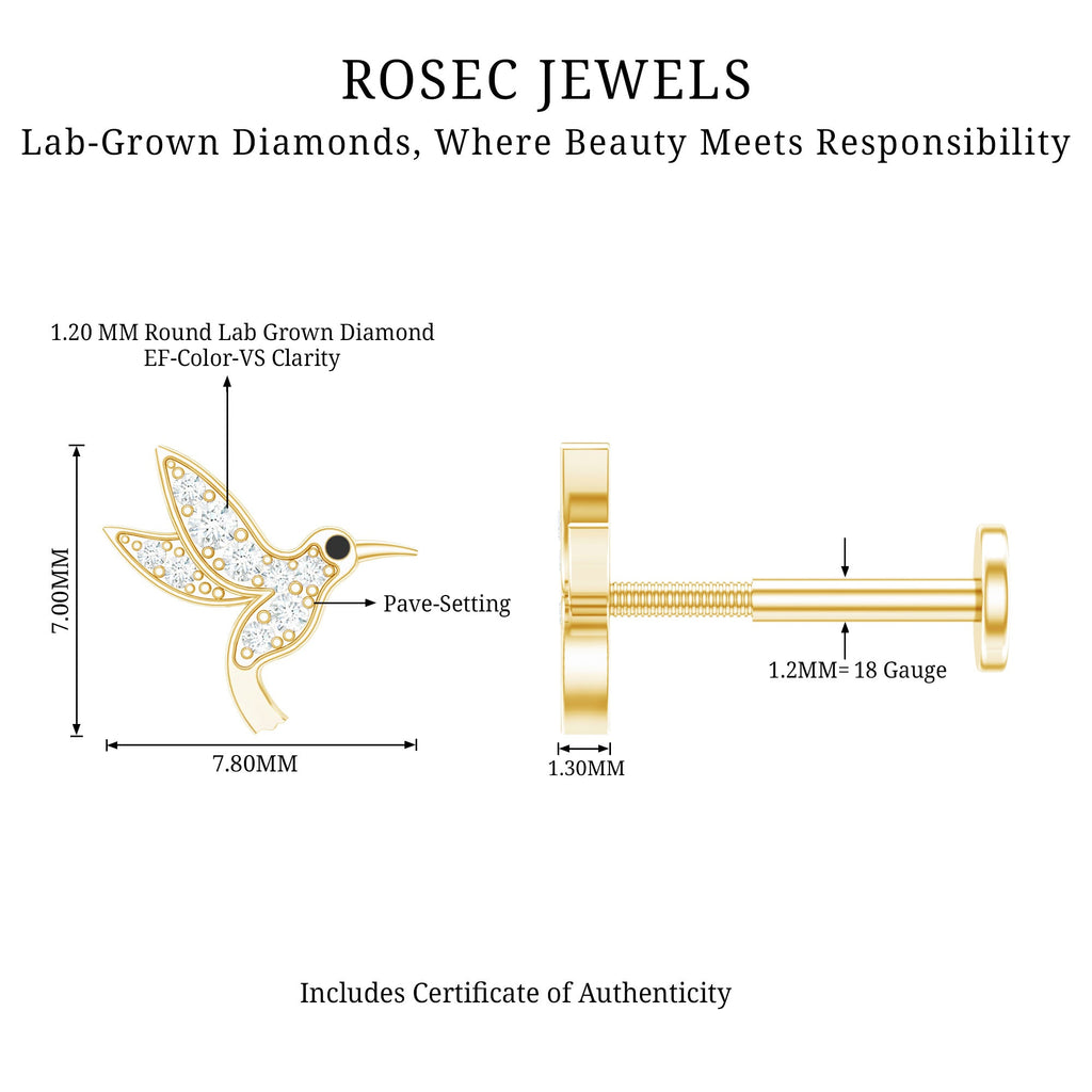 Diamond Hummingbird Earring for Helix Piercing