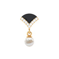 Elegant Diamond and Freshwater Pearl Drop Earring with Black Enamel