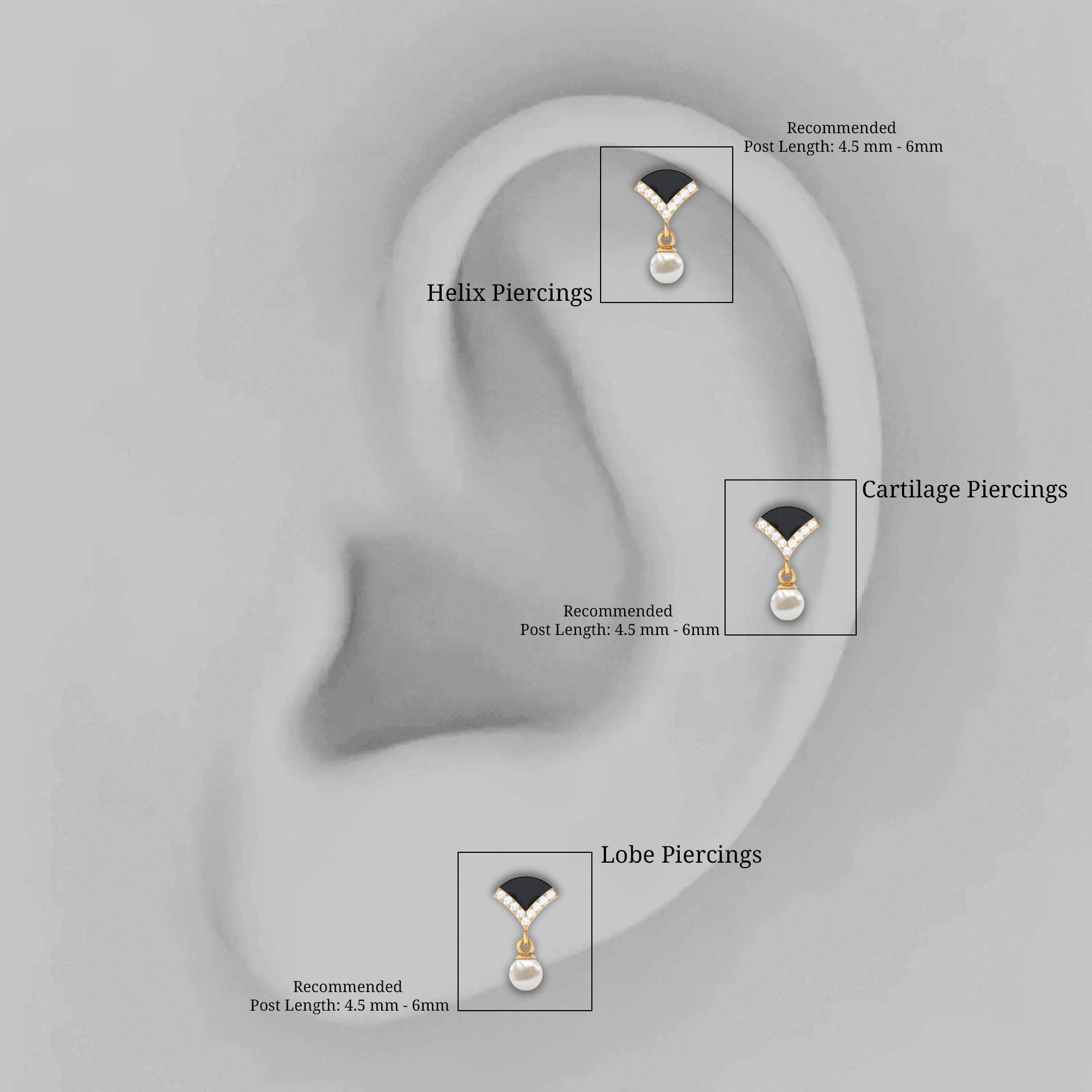 Elegant Diamond and Freshwater Pearl Drop Earring with Black Enamel