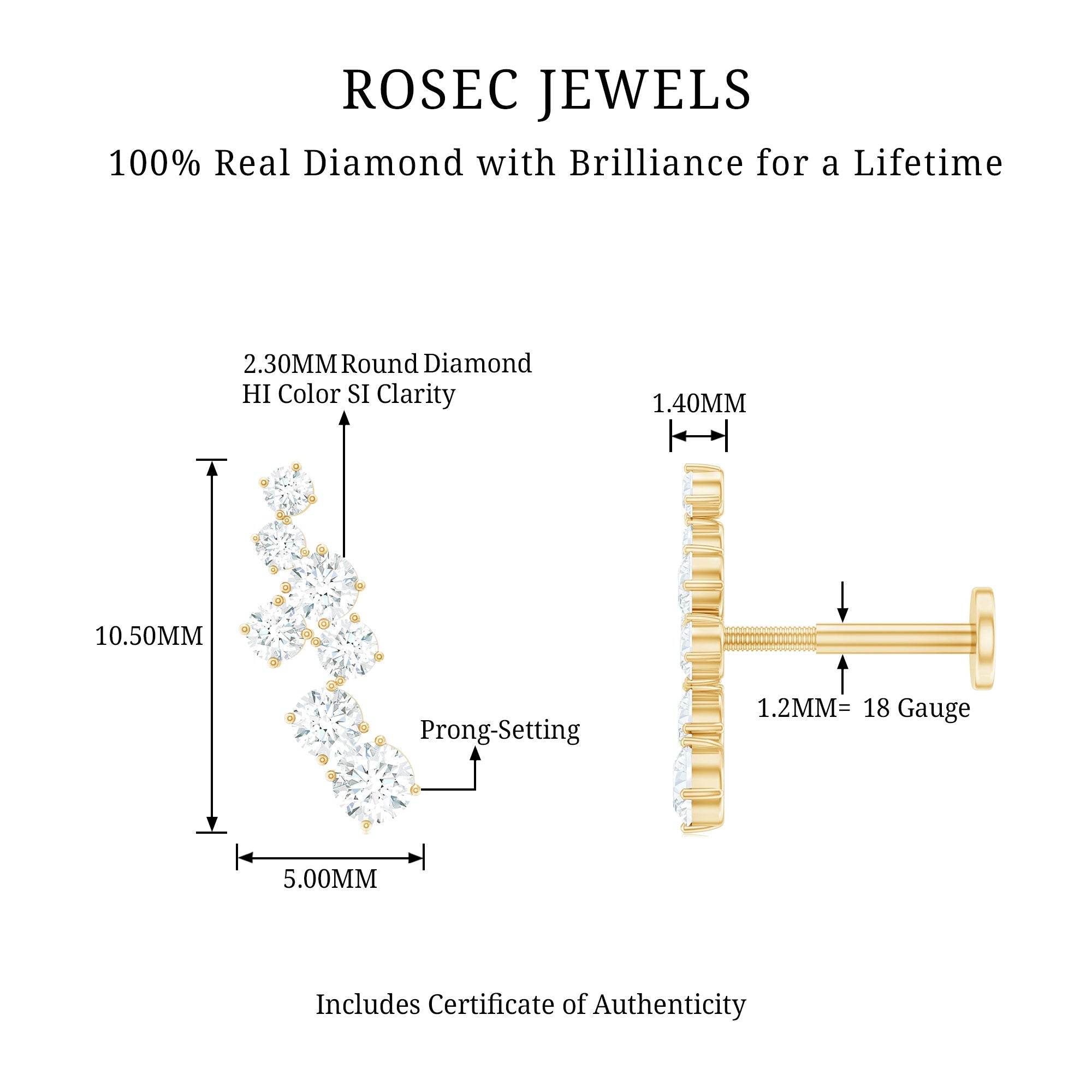 Simple Diamond Helix Piercing Earring with Flat Back