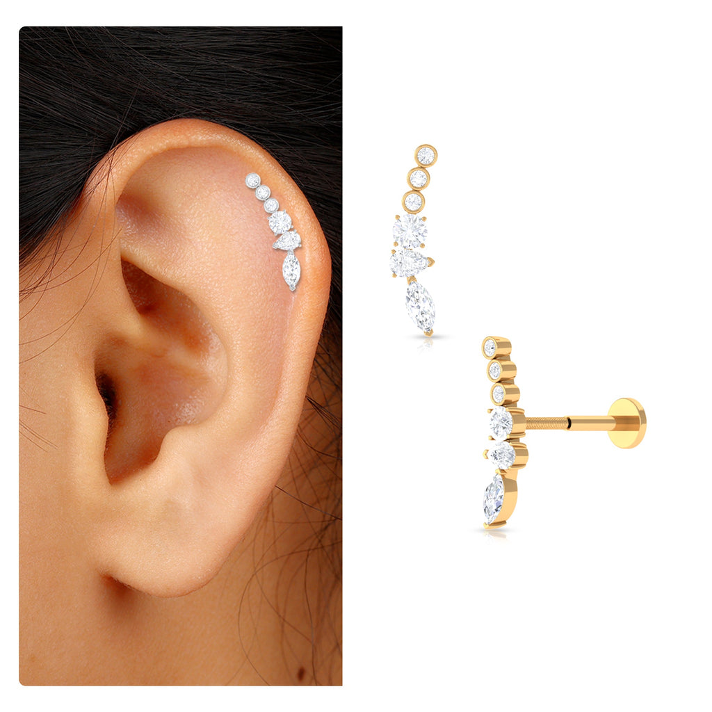 Genuine Diamond Crawler Earring for Cartilage Piercing