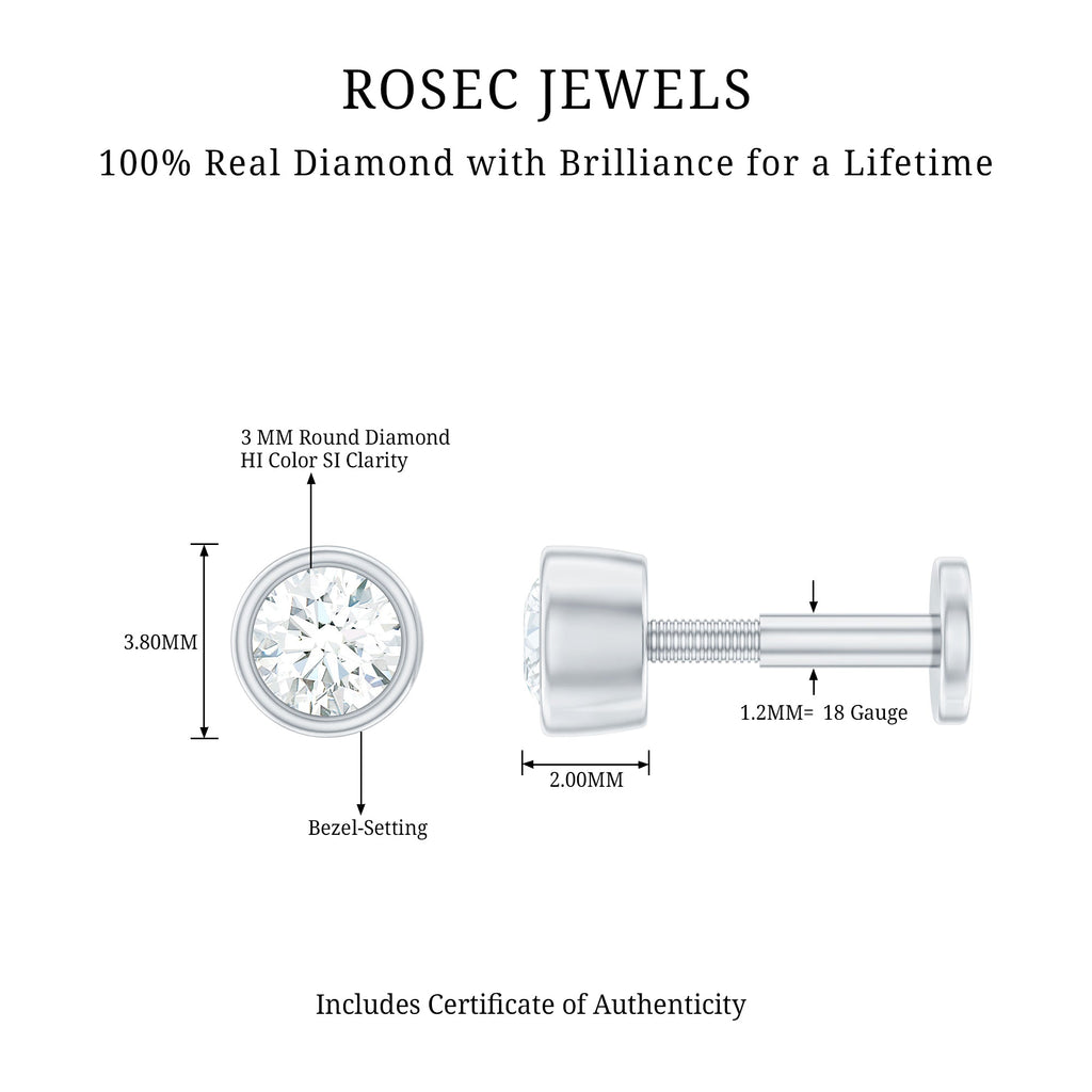 Bezel Set Diamond Cartilage Earring with Flat Back