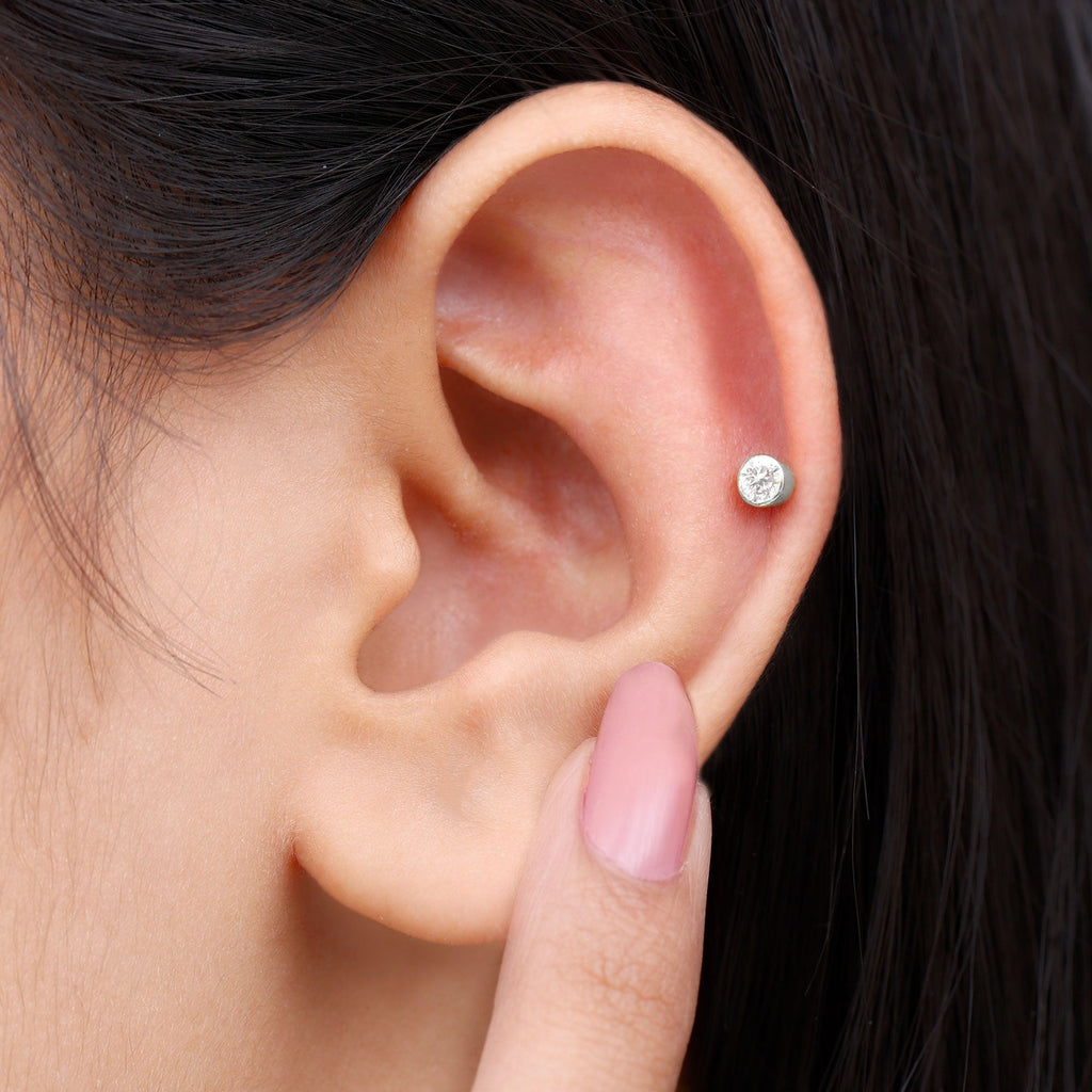 Bezel Set Diamond Cartilage Earring with Flat Back
