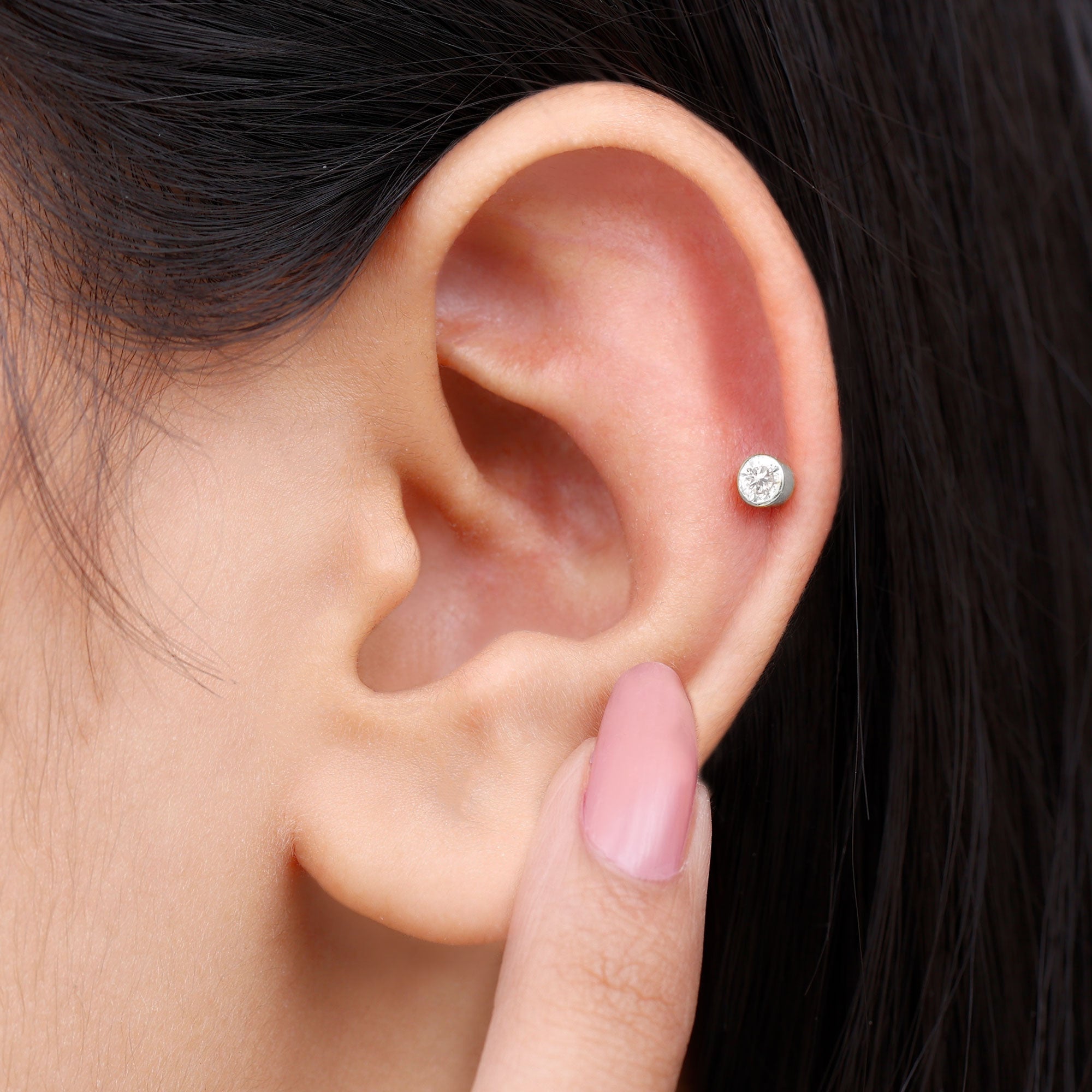 Bezel Set Diamond Cartilage Earring with Flat Back