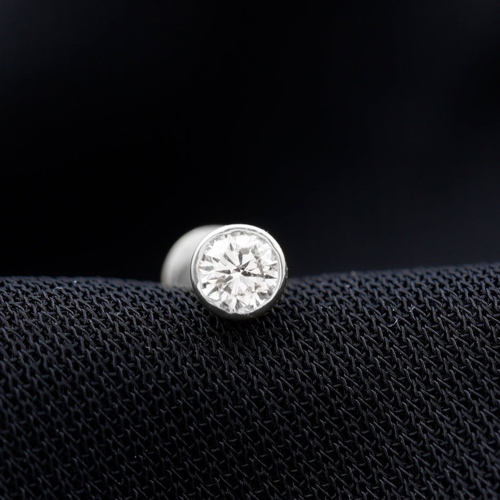 Bezel Set Diamond Cartilage Earring with Flat Back