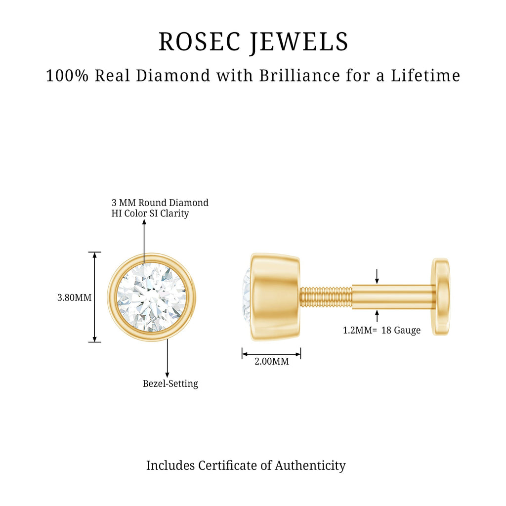 Bezel Set Diamond Cartilage Earring with Flat Back