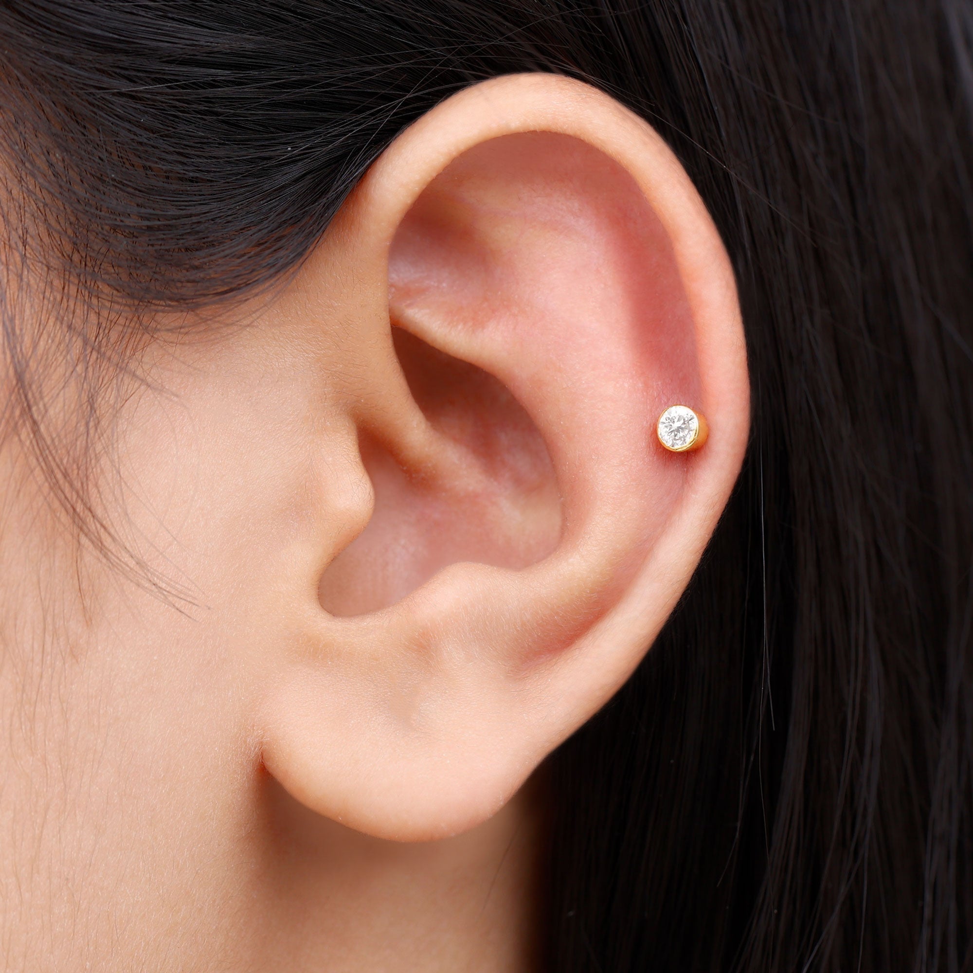Bezel Set Diamond Cartilage Earring with Flat Back