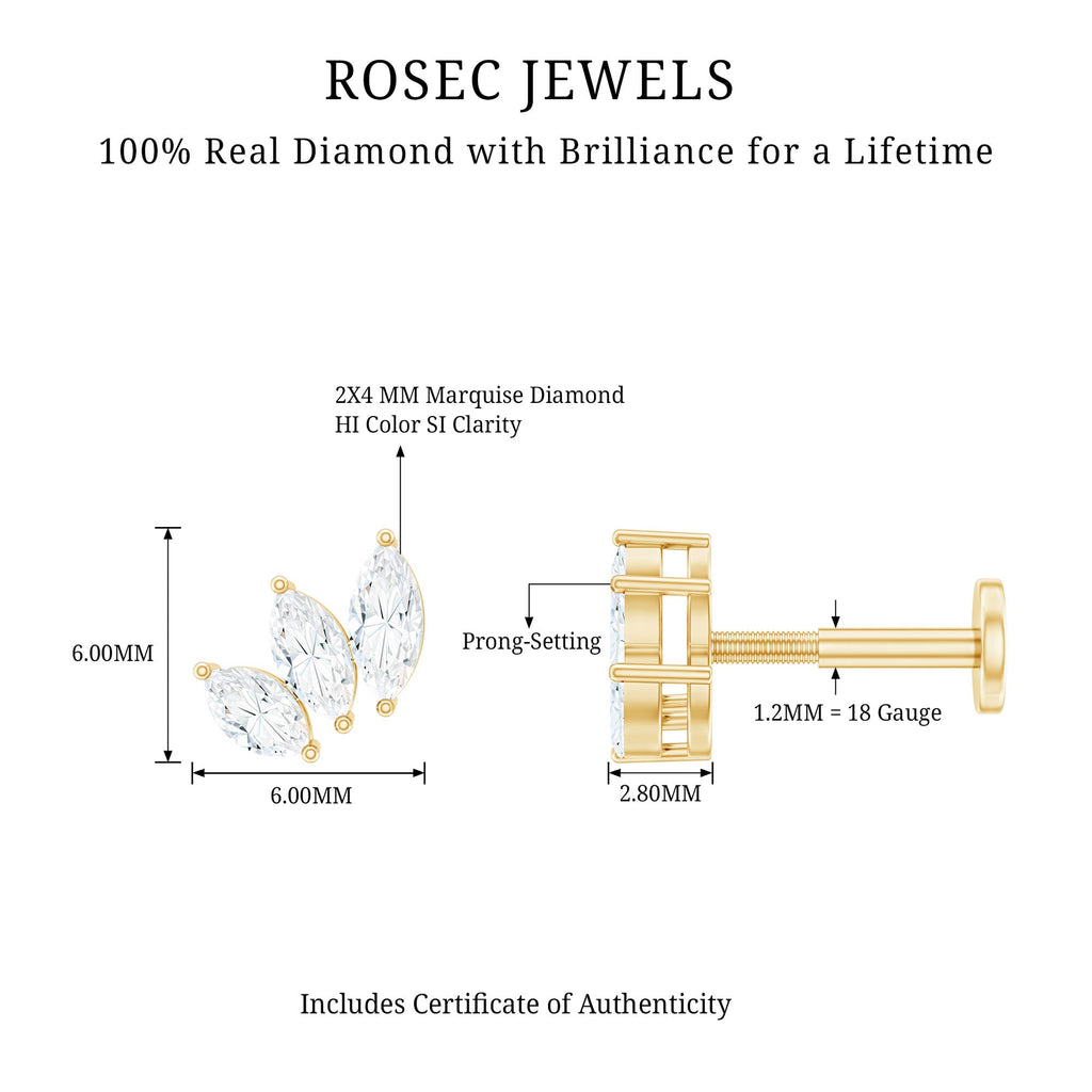 Natural Marquise Diamond Three Stone Helix Earring