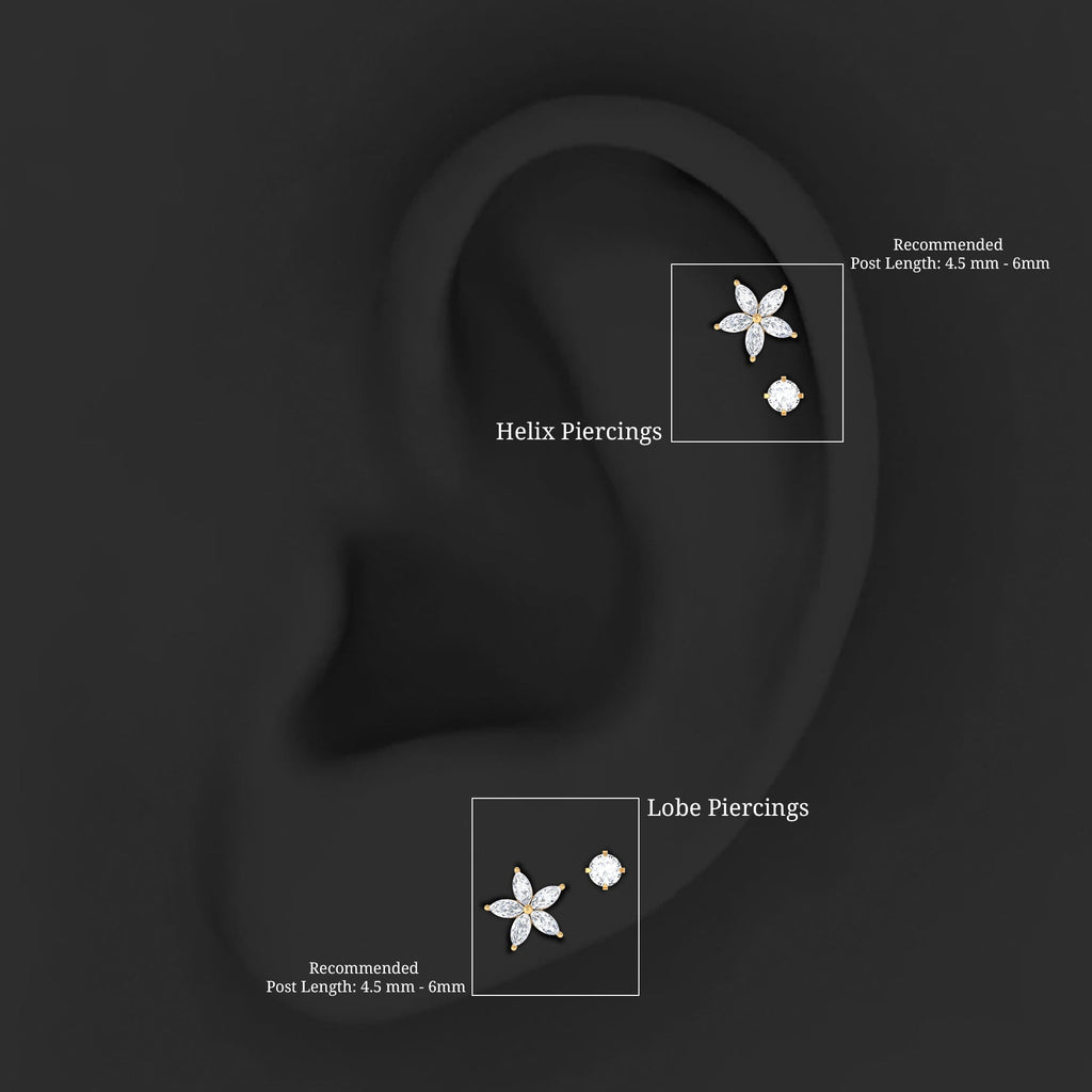 Marquise Moissanite Flower Cartilage Earring Set