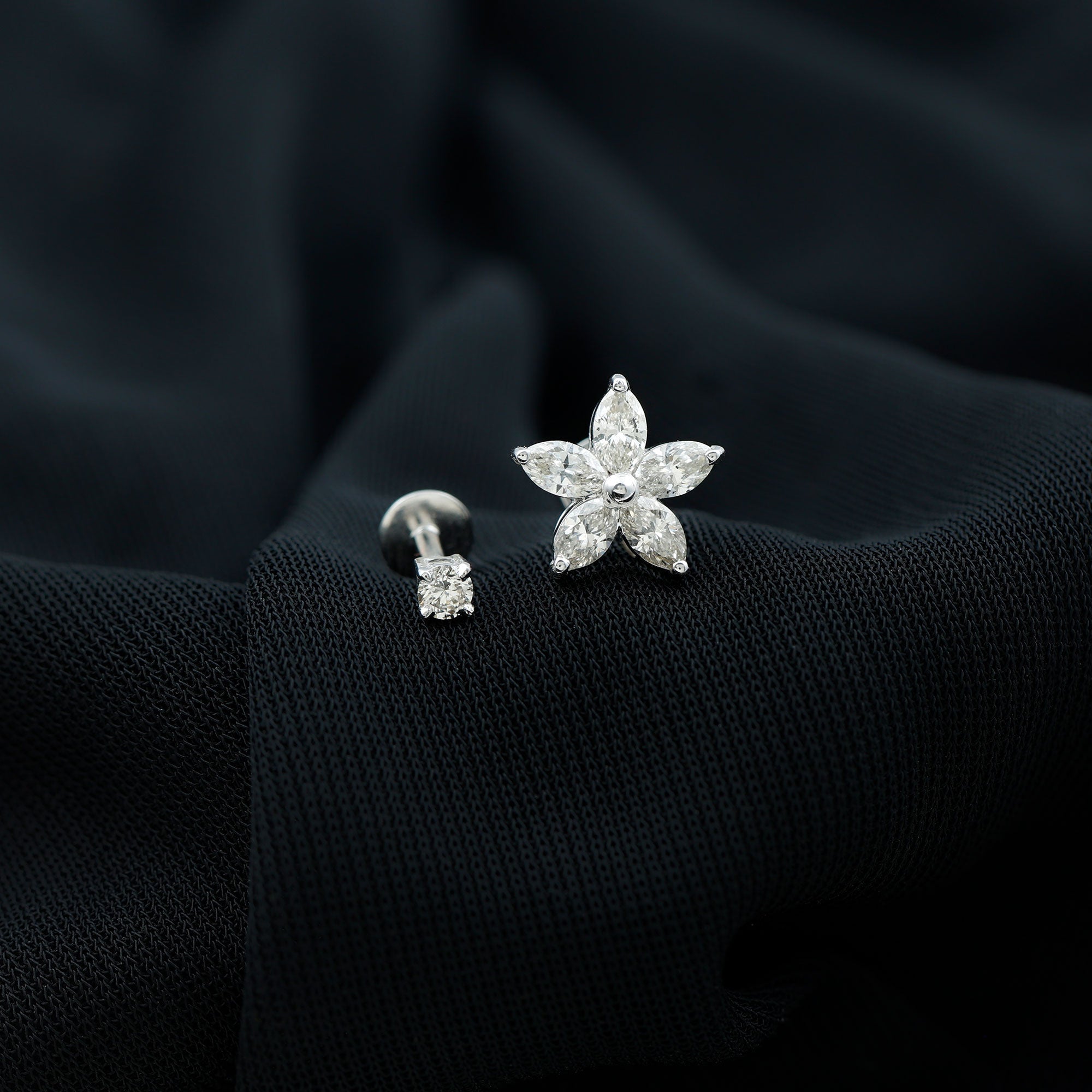 Marquise Moissanite Flower Cartilage Earring Set