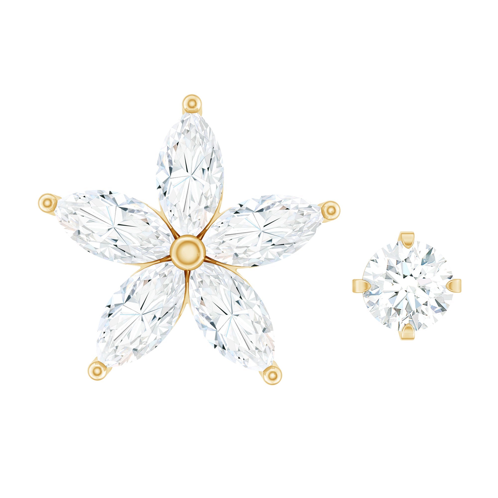 Marquise Moissanite Flower Cartilage Earring Set