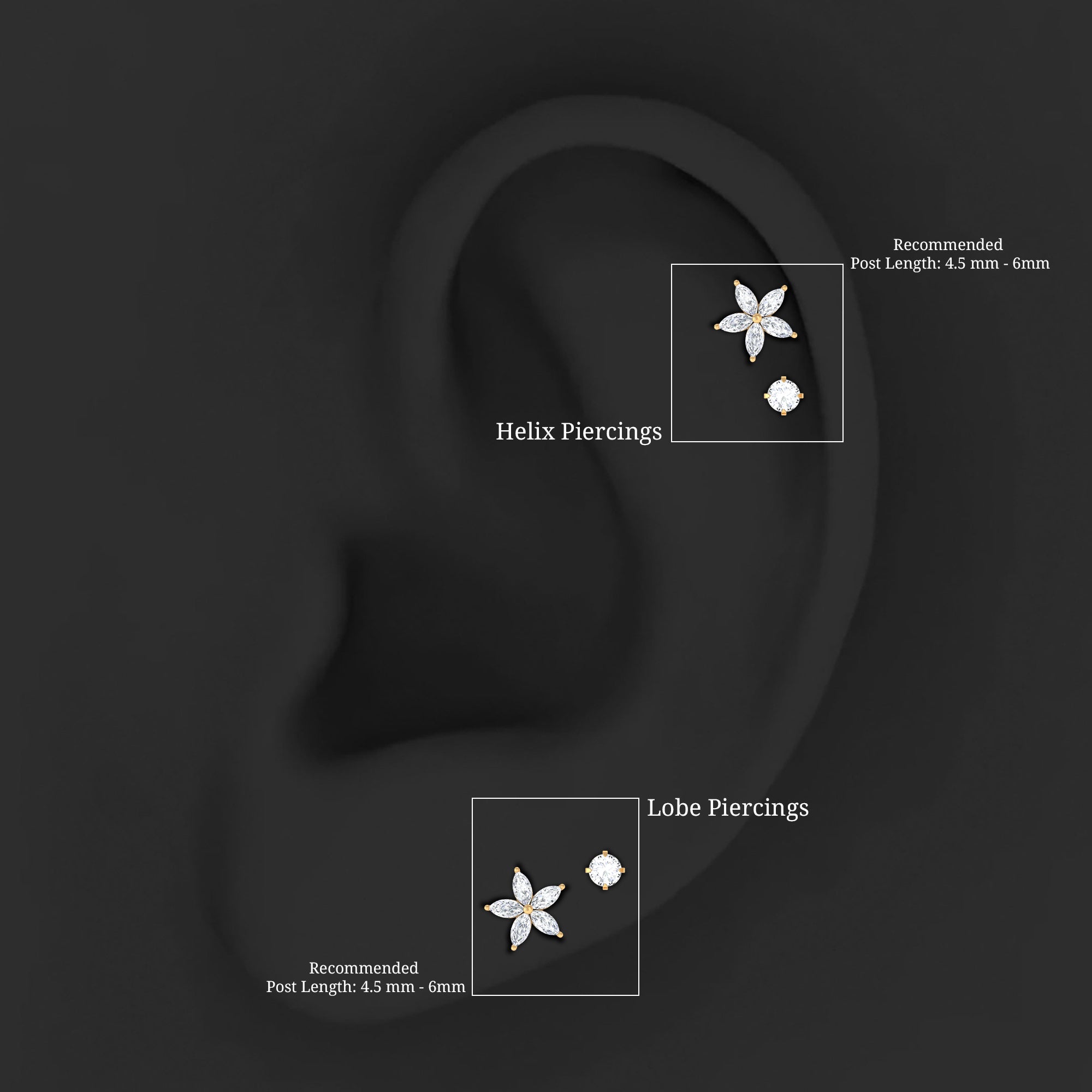 Marquise Moissanite Flower Cartilage Earring Set