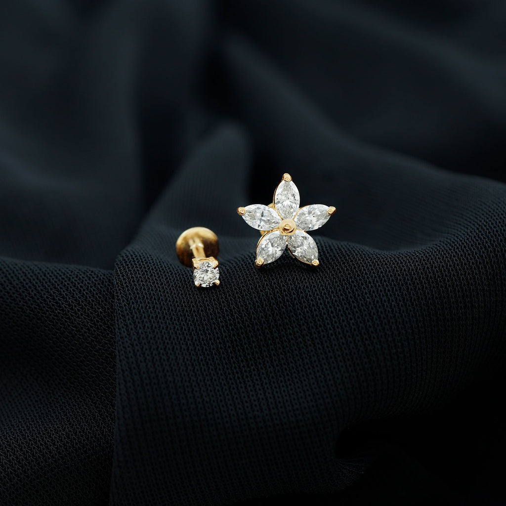 Marquise Moissanite Flower Cartilage Earring Set