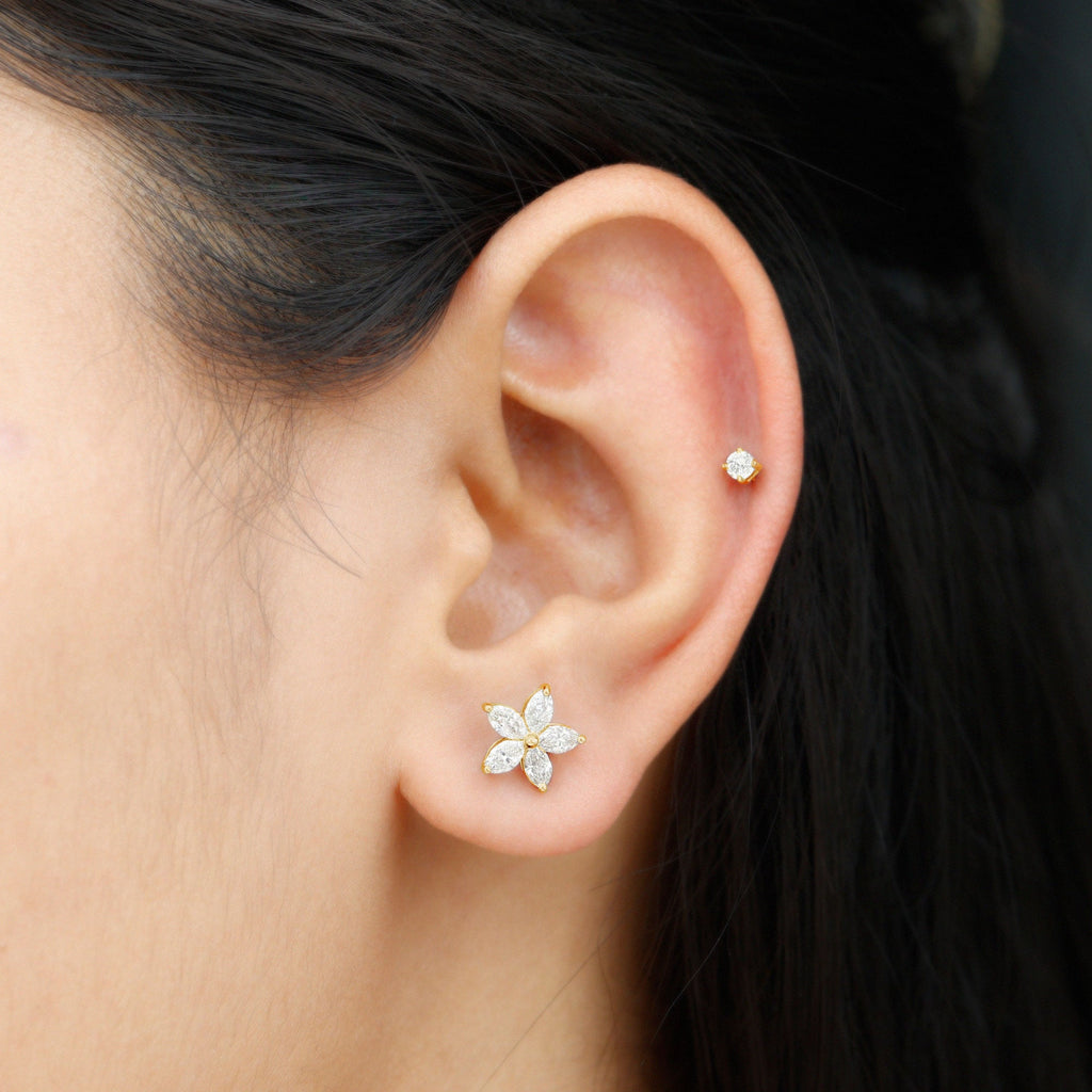 Marquise Moissanite Flower Cartilage Earring Set