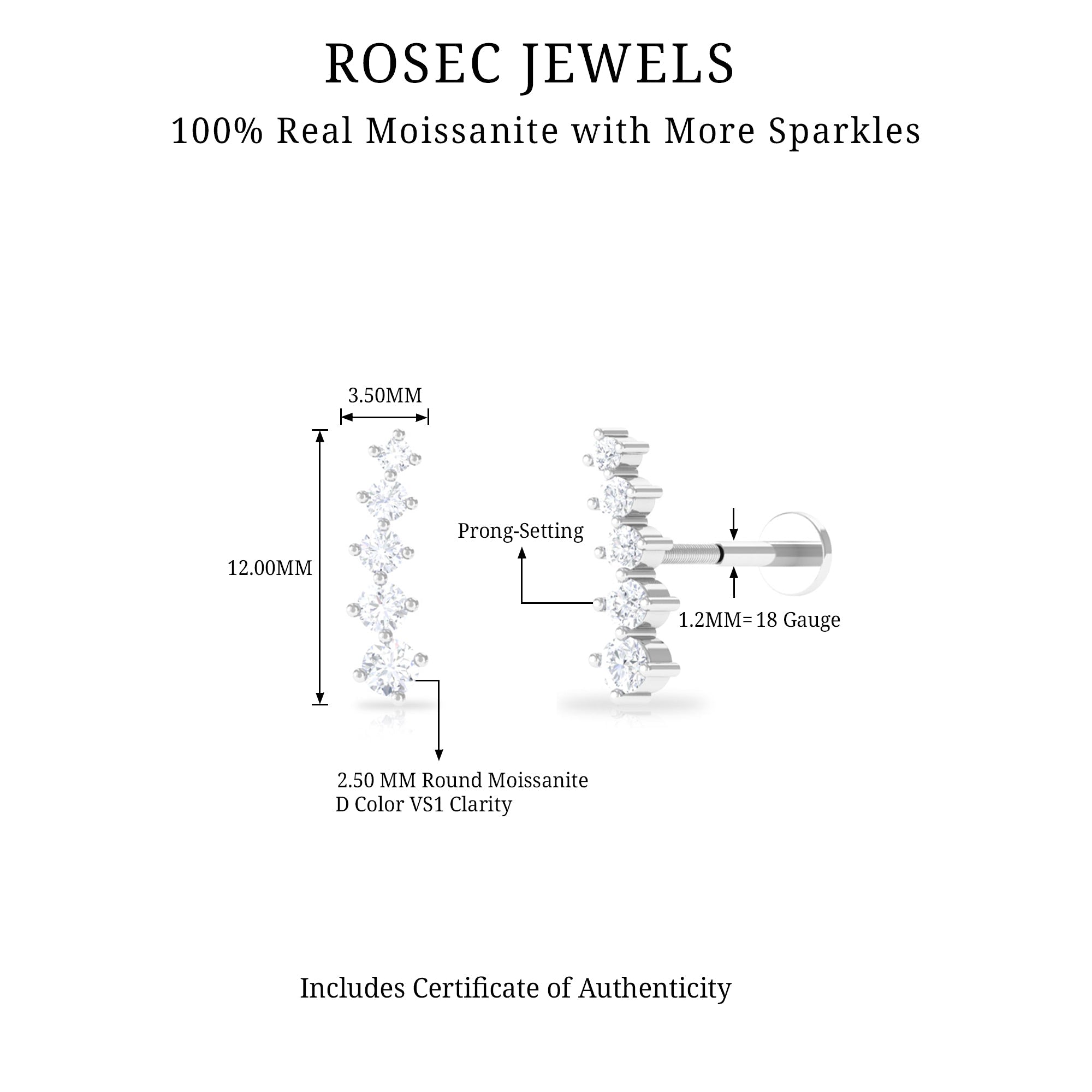 Minimal Moissanite Crawler Earring For Helix Piercing