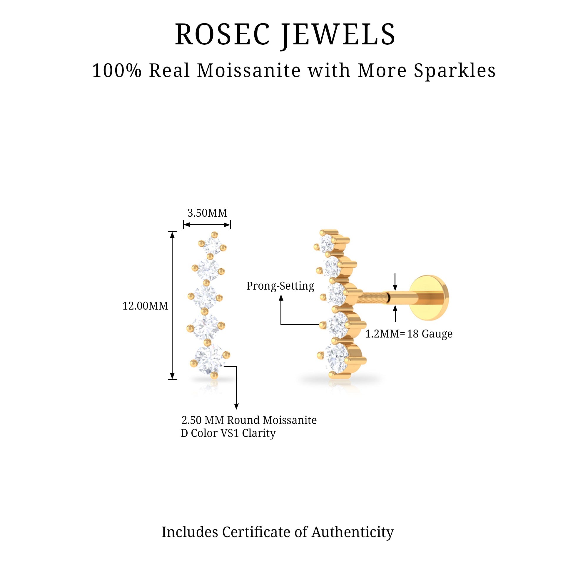 Minimal Moissanite Crawler Earring For Helix Piercing