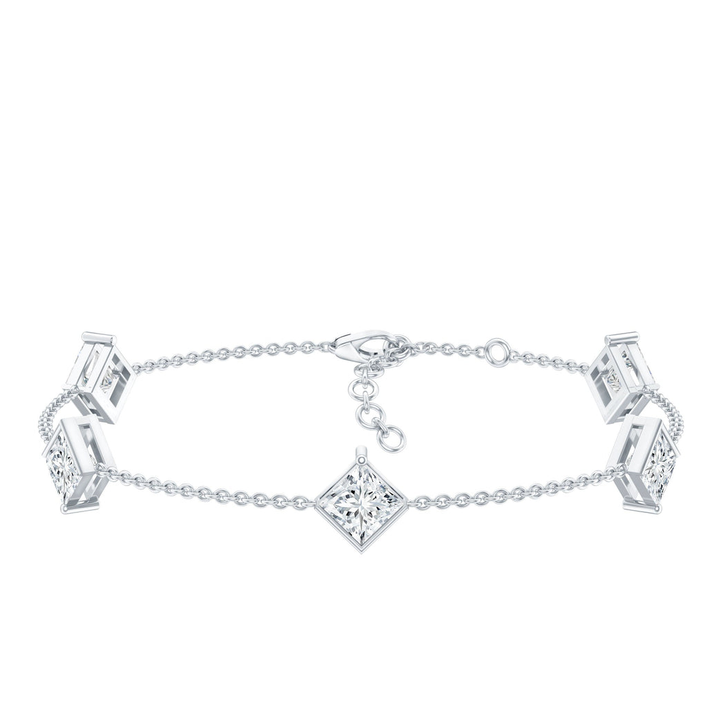 Certified Princess Cut Lab Grown Diamond Wedding Chain Bracelet