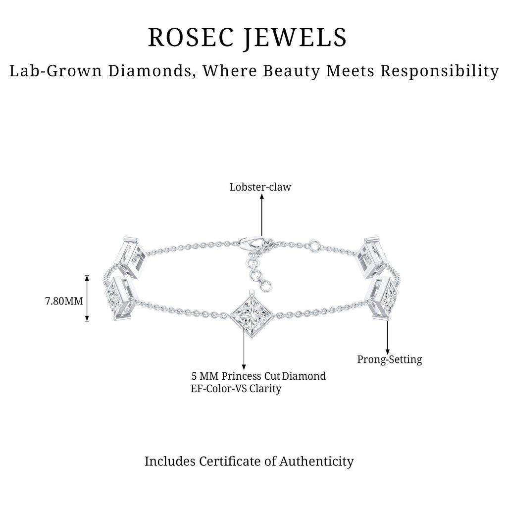 Certified Princess Cut Lab Grown Diamond Wedding Chain Bracelet