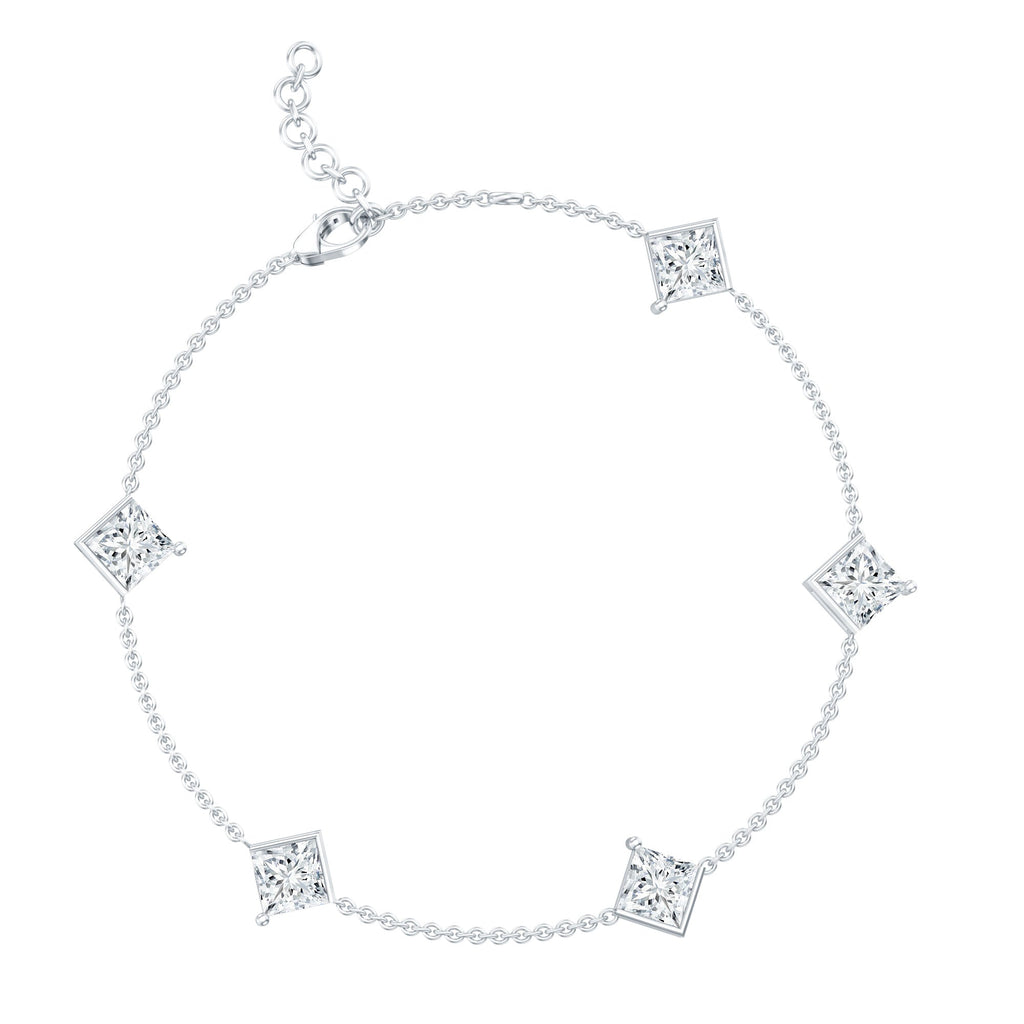 Certified Princess Cut Lab Grown Diamond Wedding Chain Bracelet