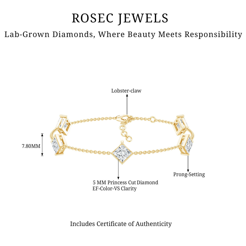 Certified Princess Cut Lab Grown Diamond Wedding Chain Bracelet