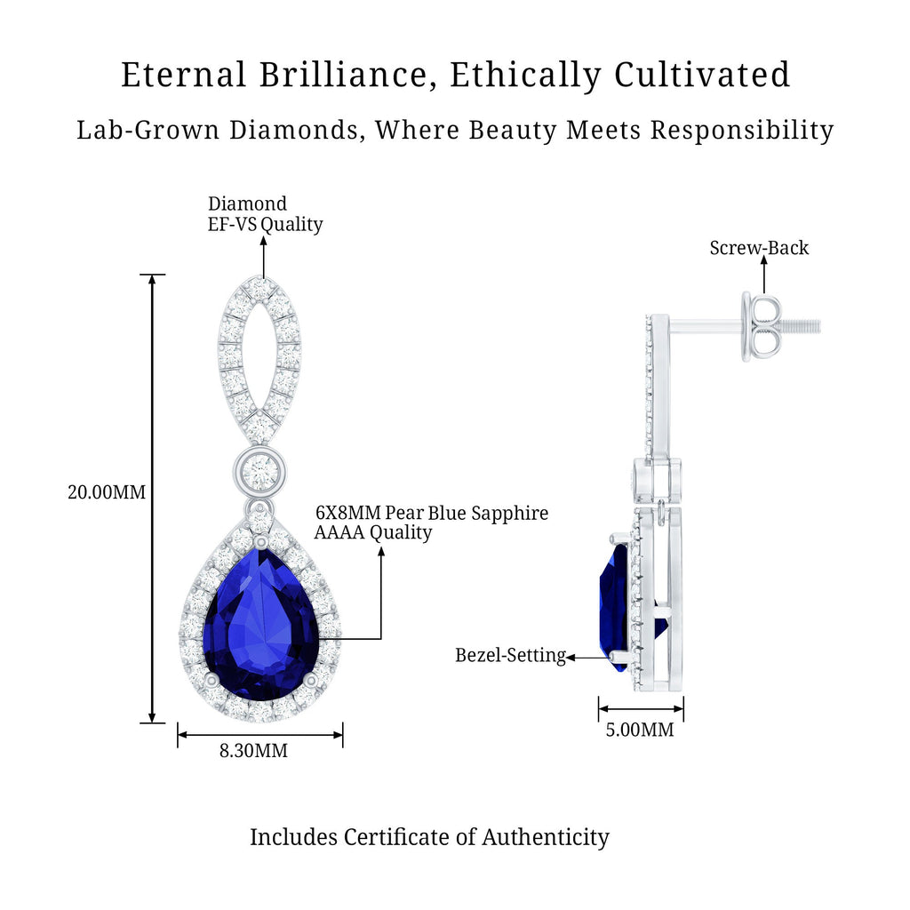 Designer Lab Grown Sapphire Drop Earrings with Diamond