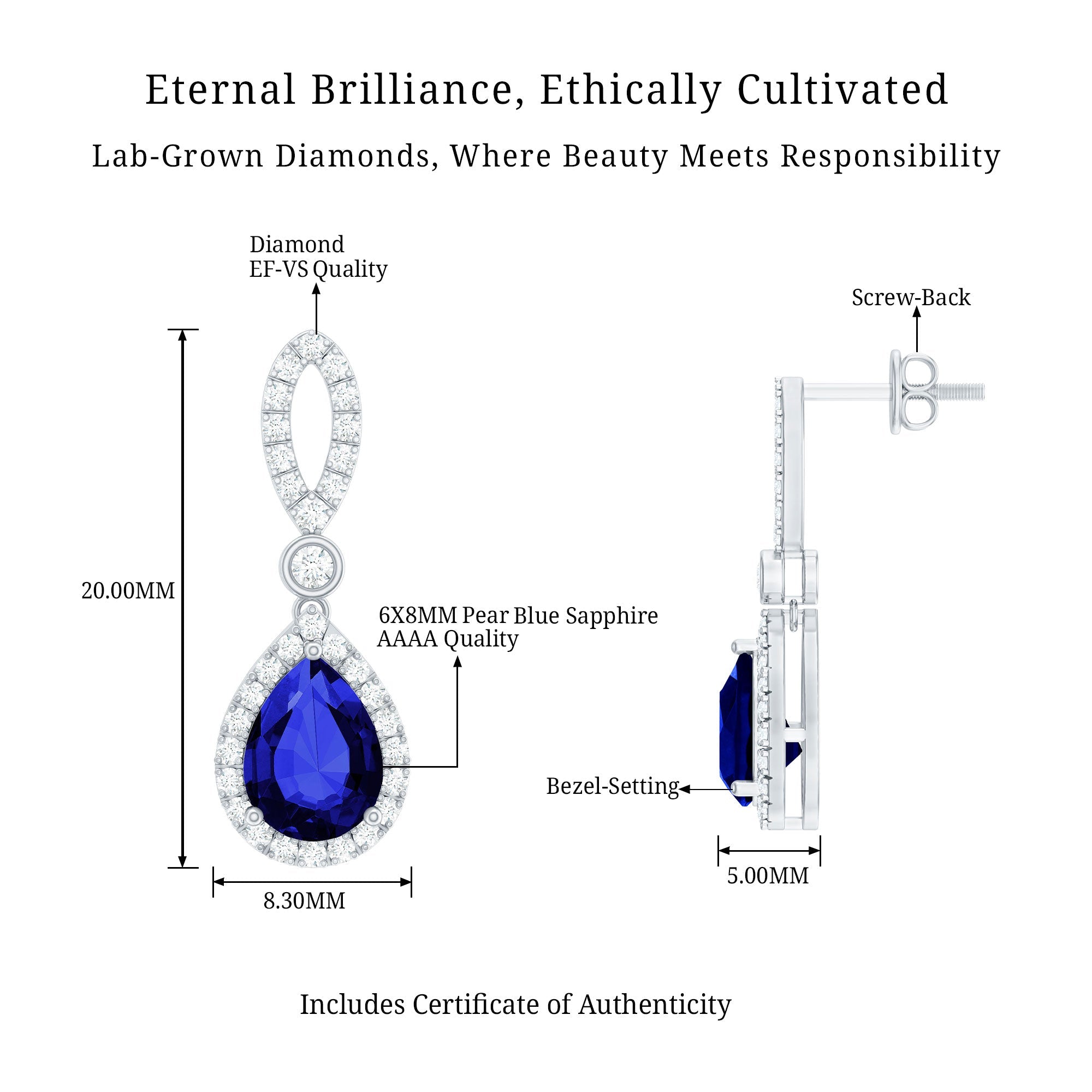 Designer Lab Grown Sapphire Drop Earrings with Diamond
