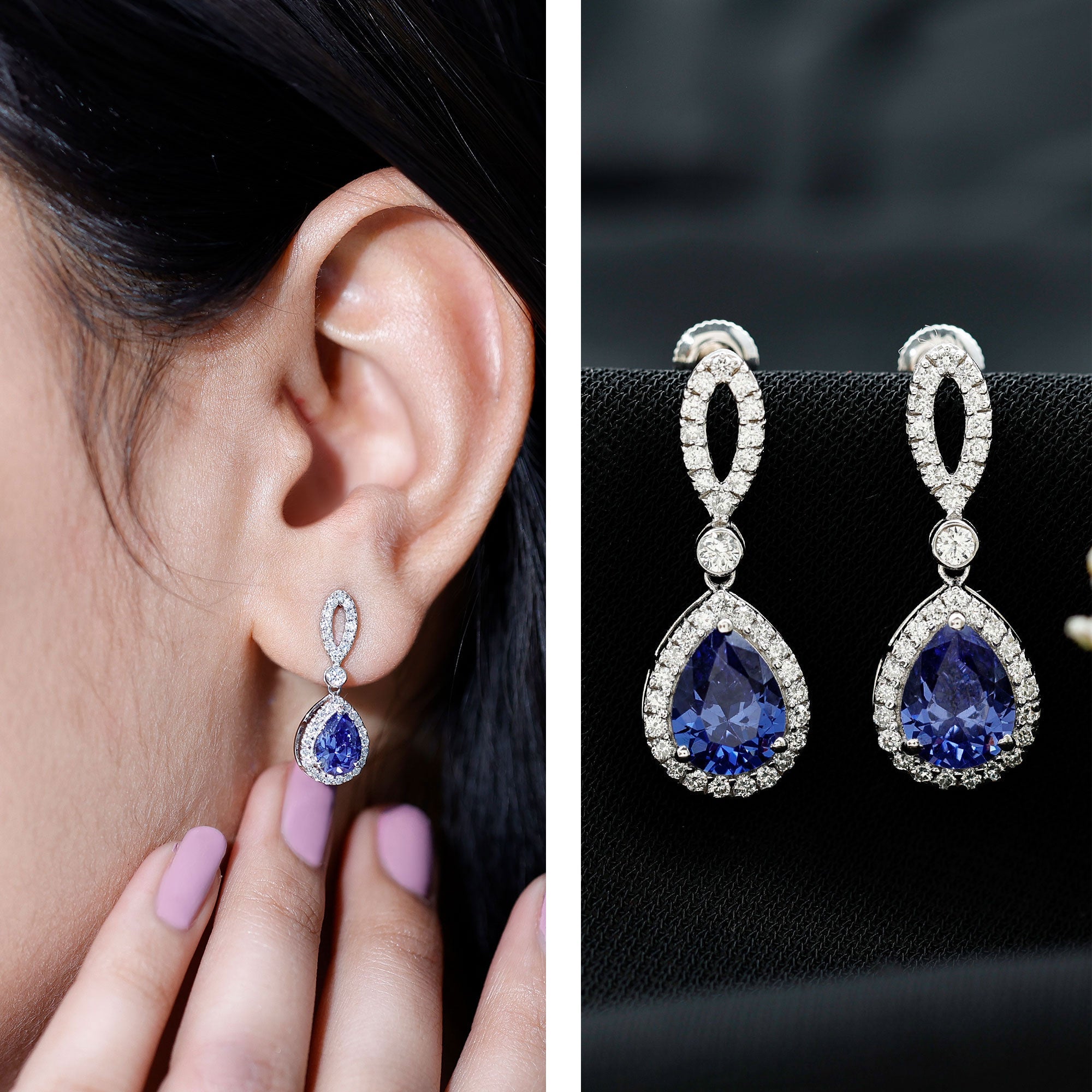 Designer Lab Grown Sapphire Drop Earrings with Diamond