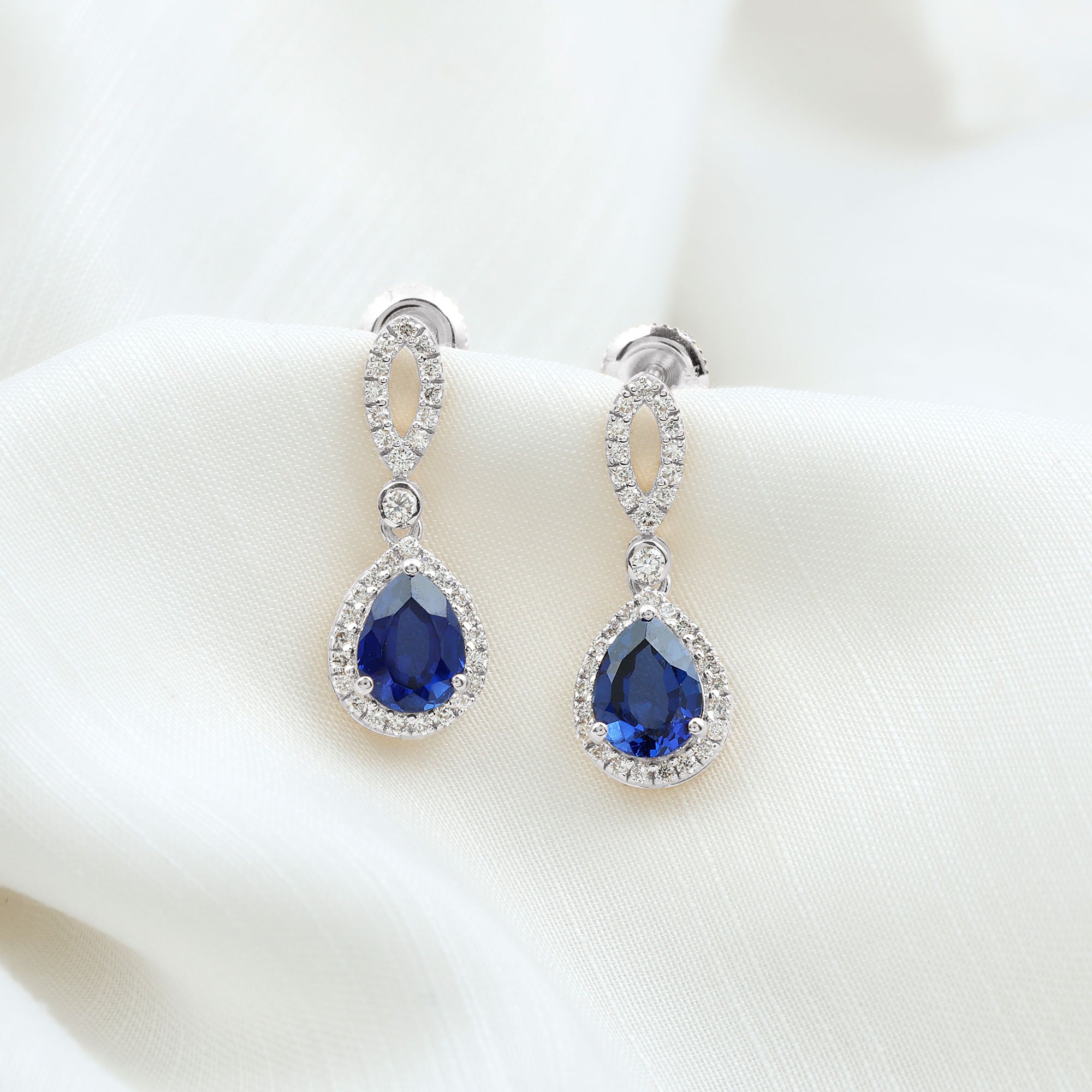 Designer Lab Grown Sapphire Drop Earrings with Diamond