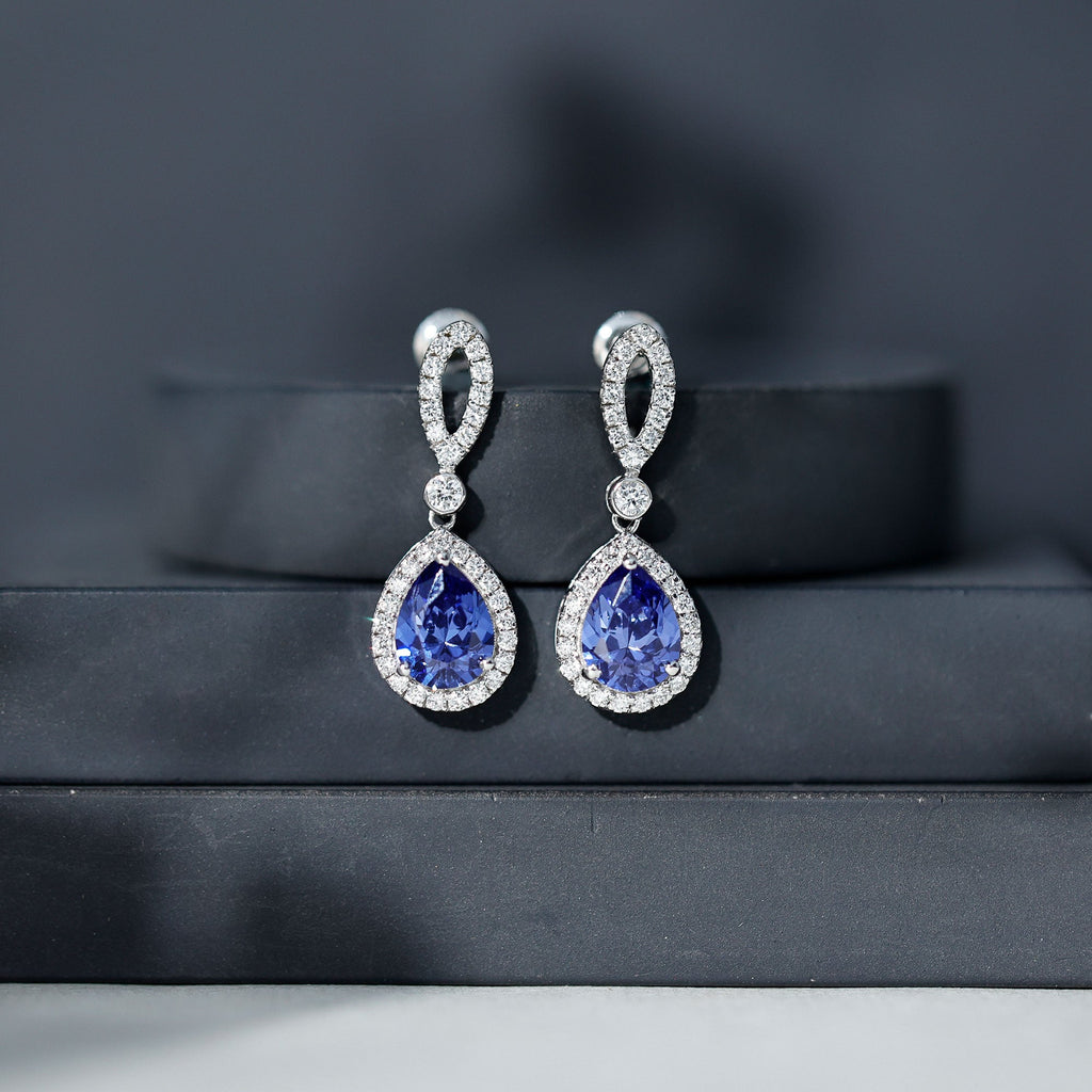 Designer Lab Grown Sapphire Drop Earrings with Diamond