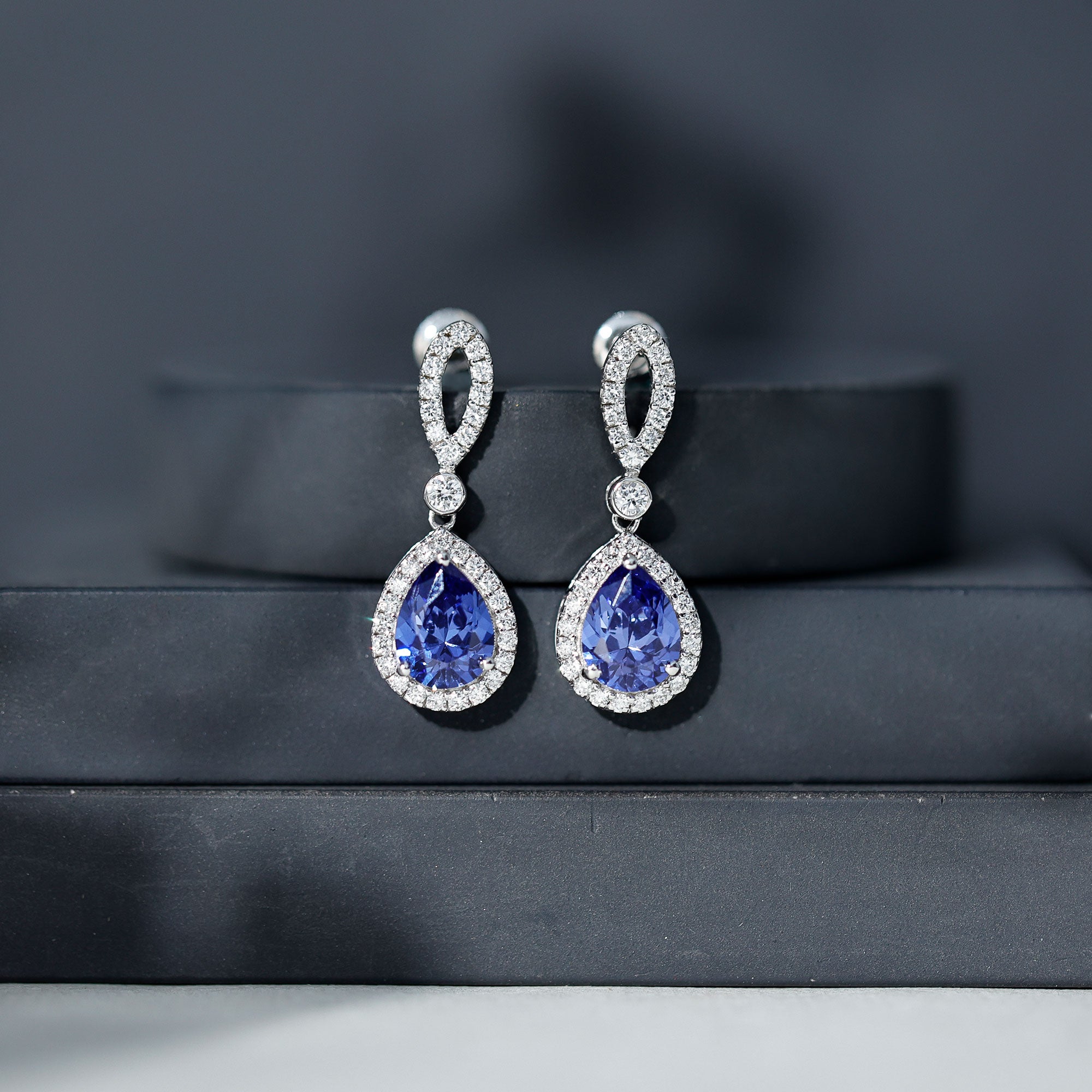 Designer Lab Grown Sapphire Drop Earrings with Diamond