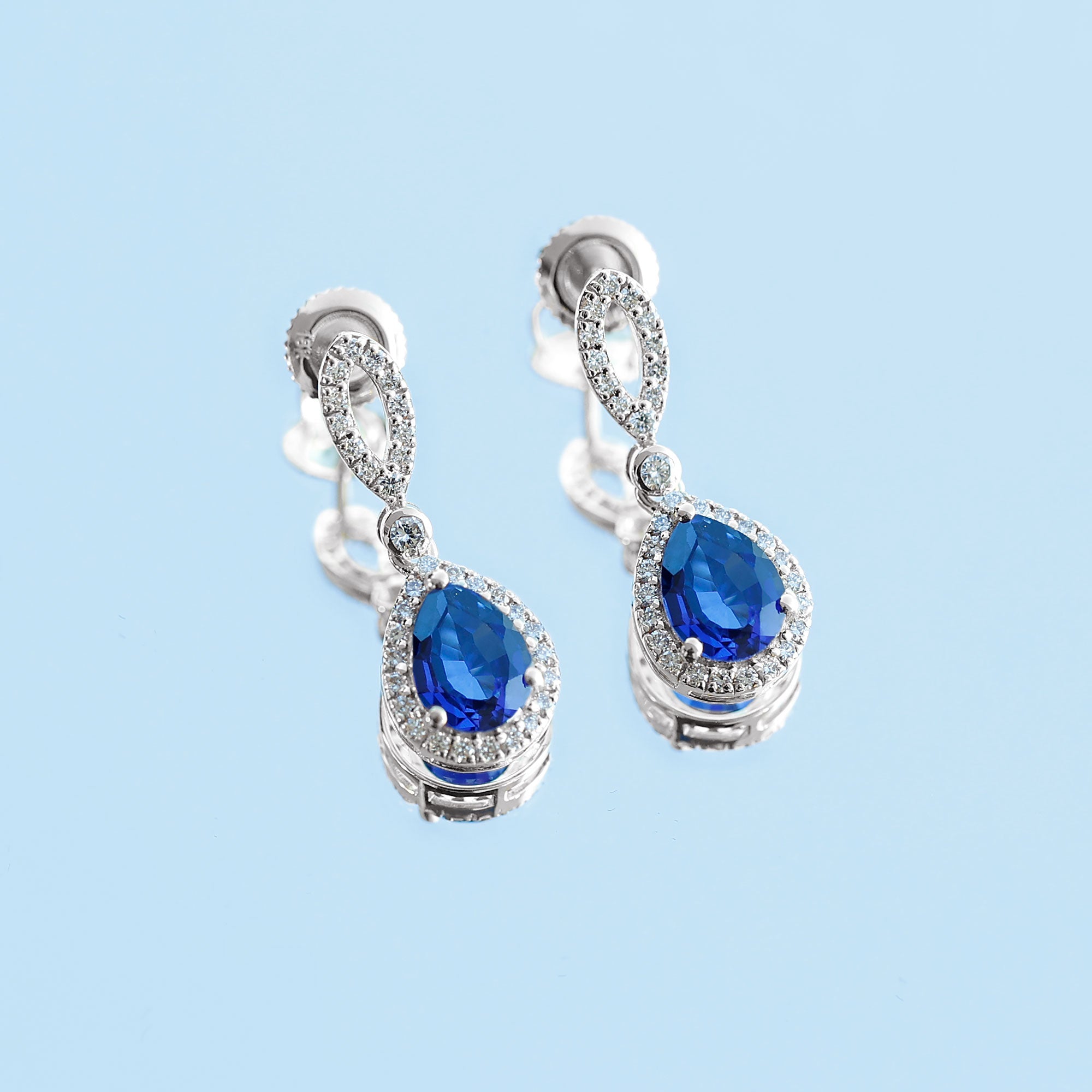 Designer Lab Grown Sapphire Drop Earrings with Diamond