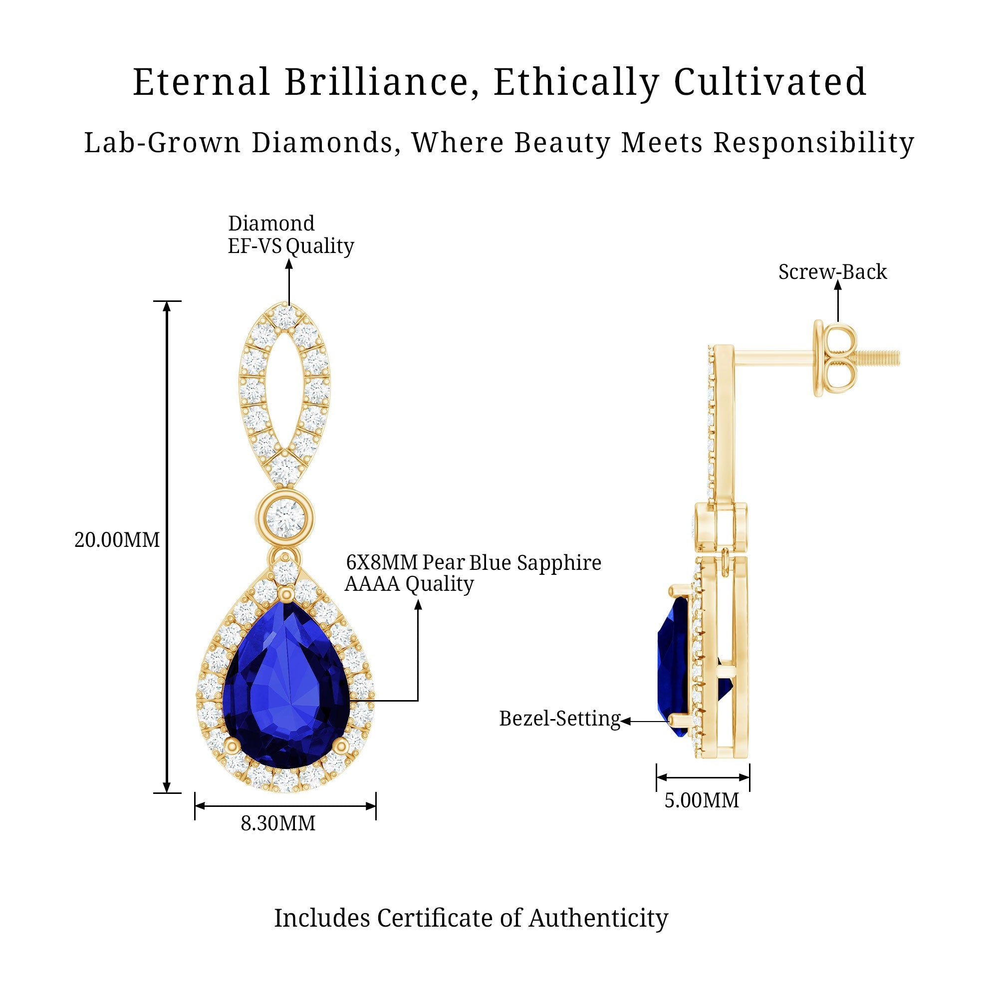 Designer Lab Grown Sapphire Drop Earrings with Diamond