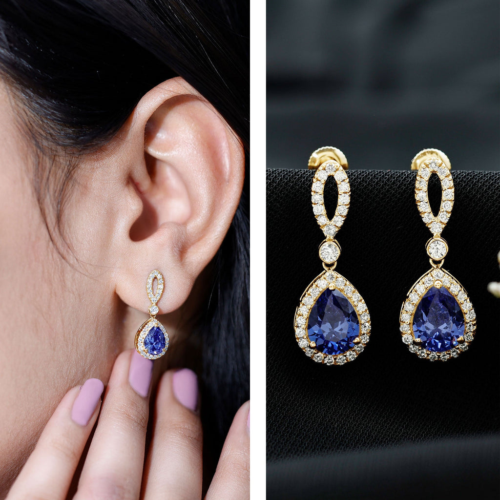 Designer Lab Grown Sapphire Drop Earrings with Diamond
