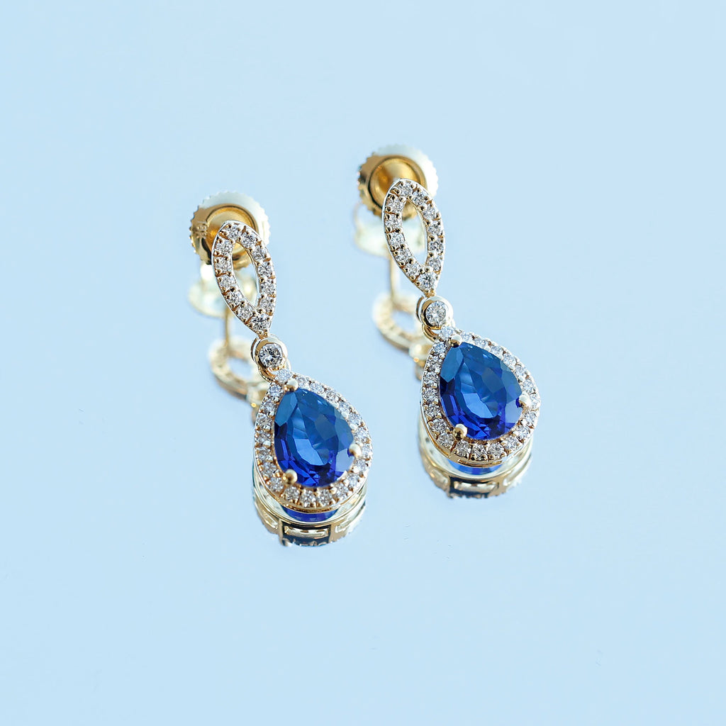 Designer Lab Grown Sapphire Drop Earrings with Diamond